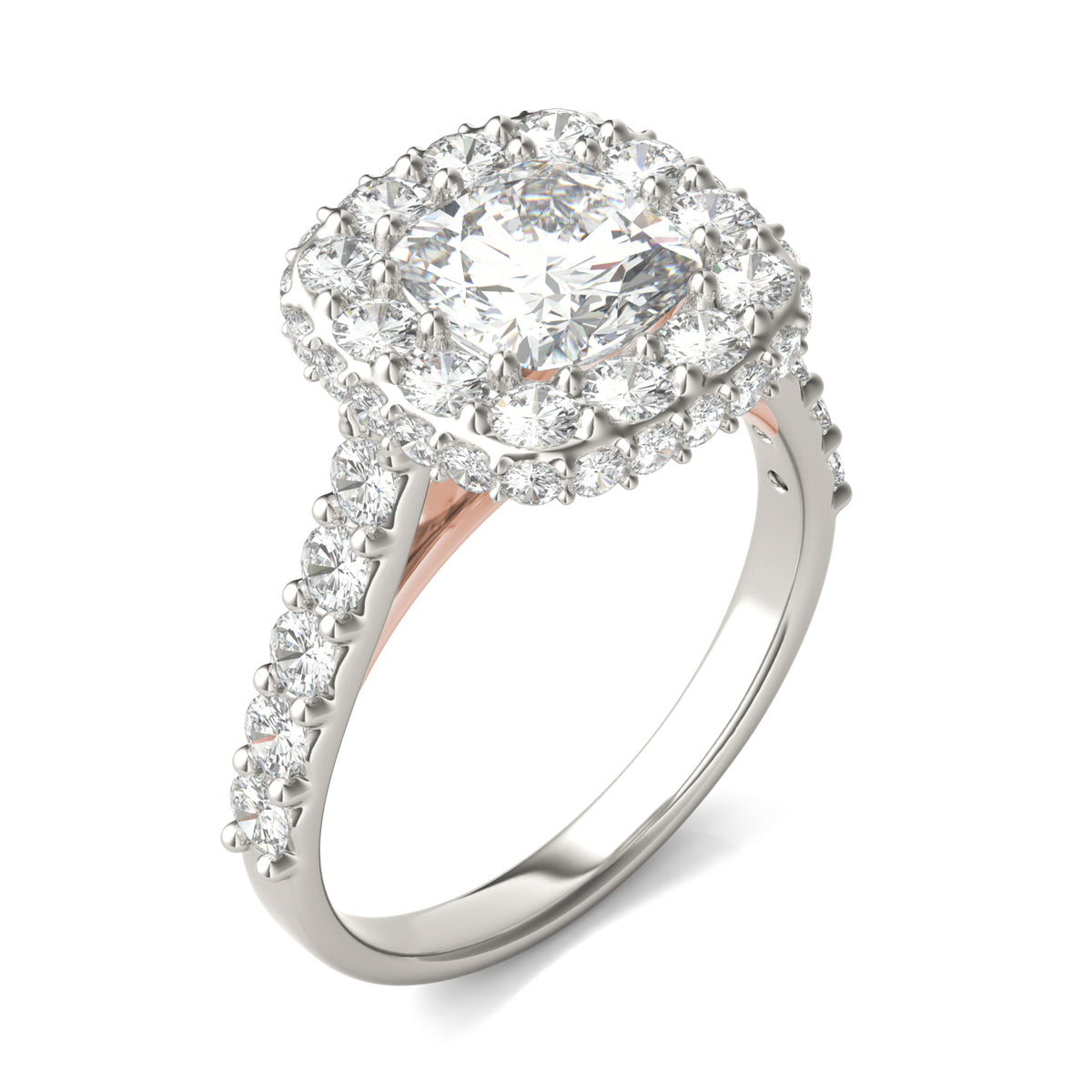 Forever Bright 3.34 CTW Moissanite Cushion Halo Engagement Ring in 14K Two-Tone