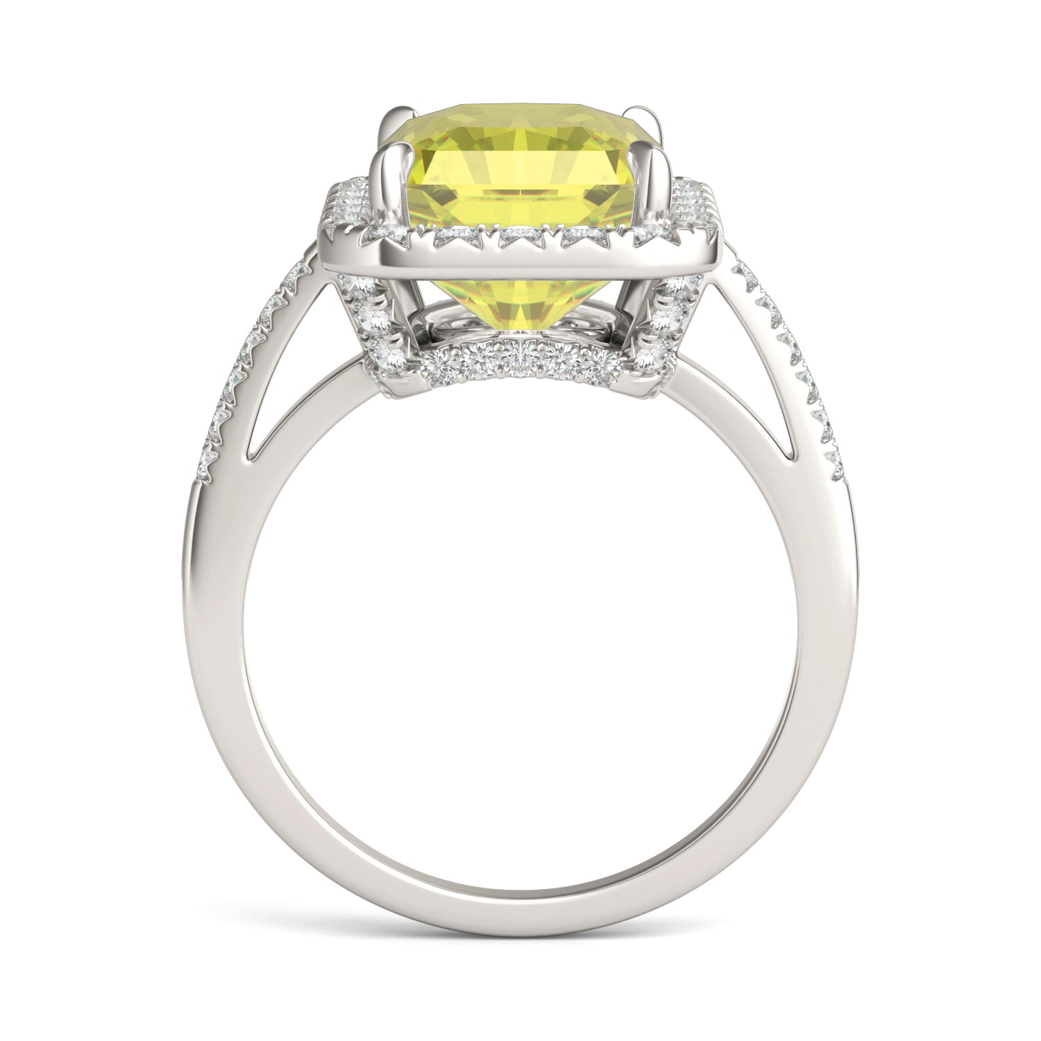 5.90 CTW DEW Radiant Yellow Moissanite Accented Ring in 14K White Gold