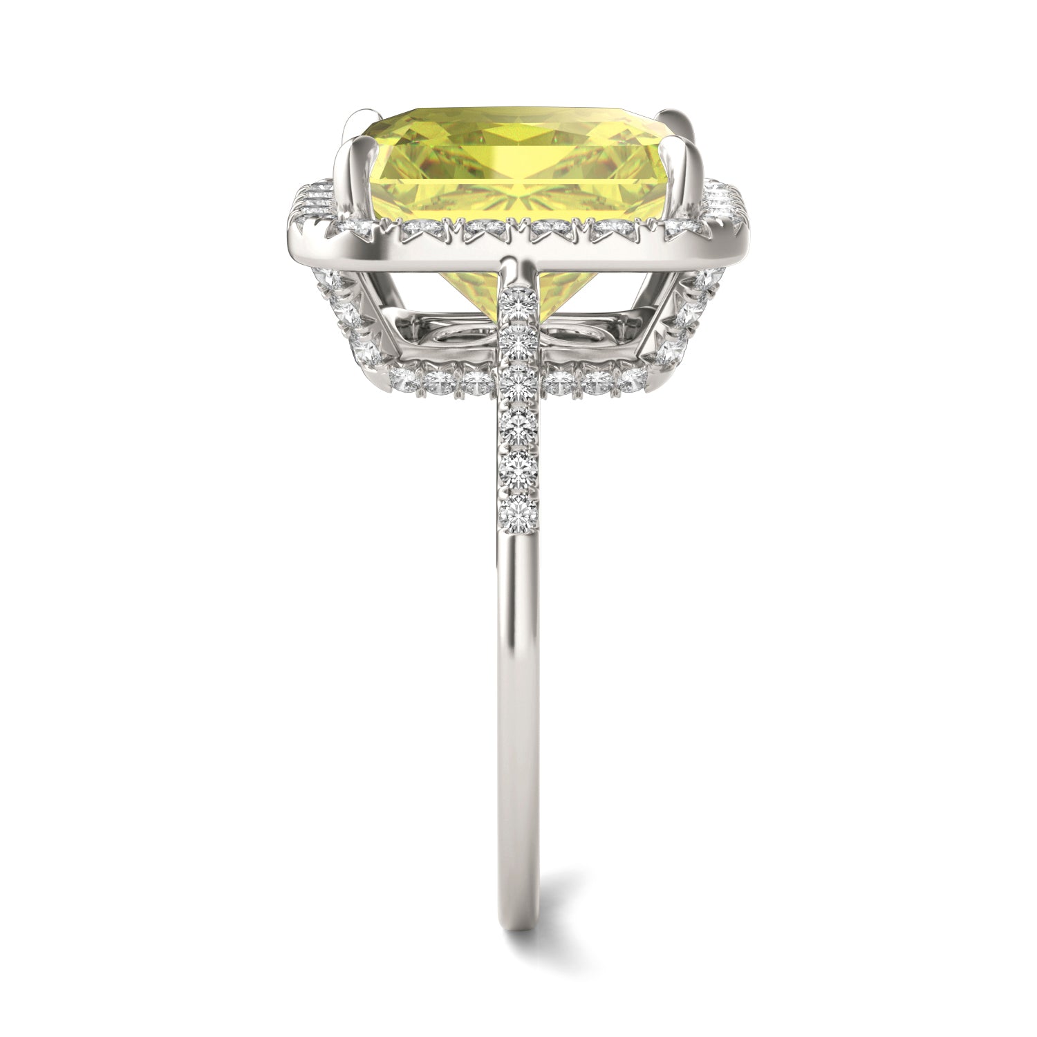 5.90 CTW DEW Radiant Yellow Moissanite Accented Ring in 14K White Gold