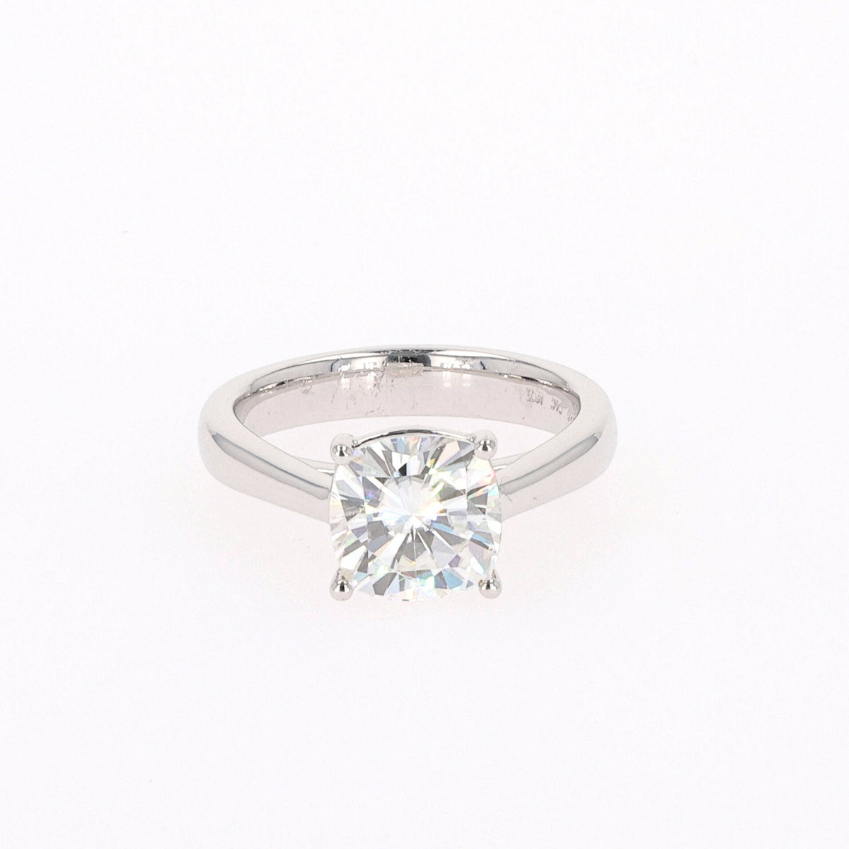 2.80 CTW DEW Cushion Moissanite Four-Prong Solitaire Engagement Ring in Sterling Silver