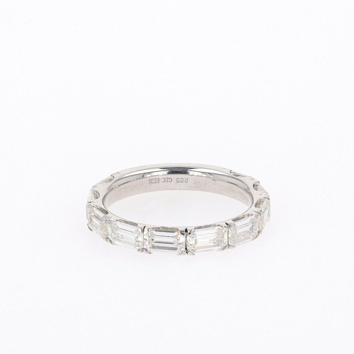 2.70 CTW DEW Emerald Moissanite Shared Prong Band in Sterling Silver