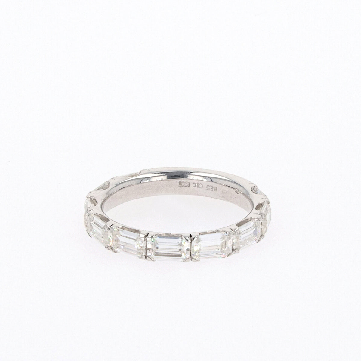 2.70 CTW DEW Emerald Moissanite Shared Prong Band in Sterling Silver
