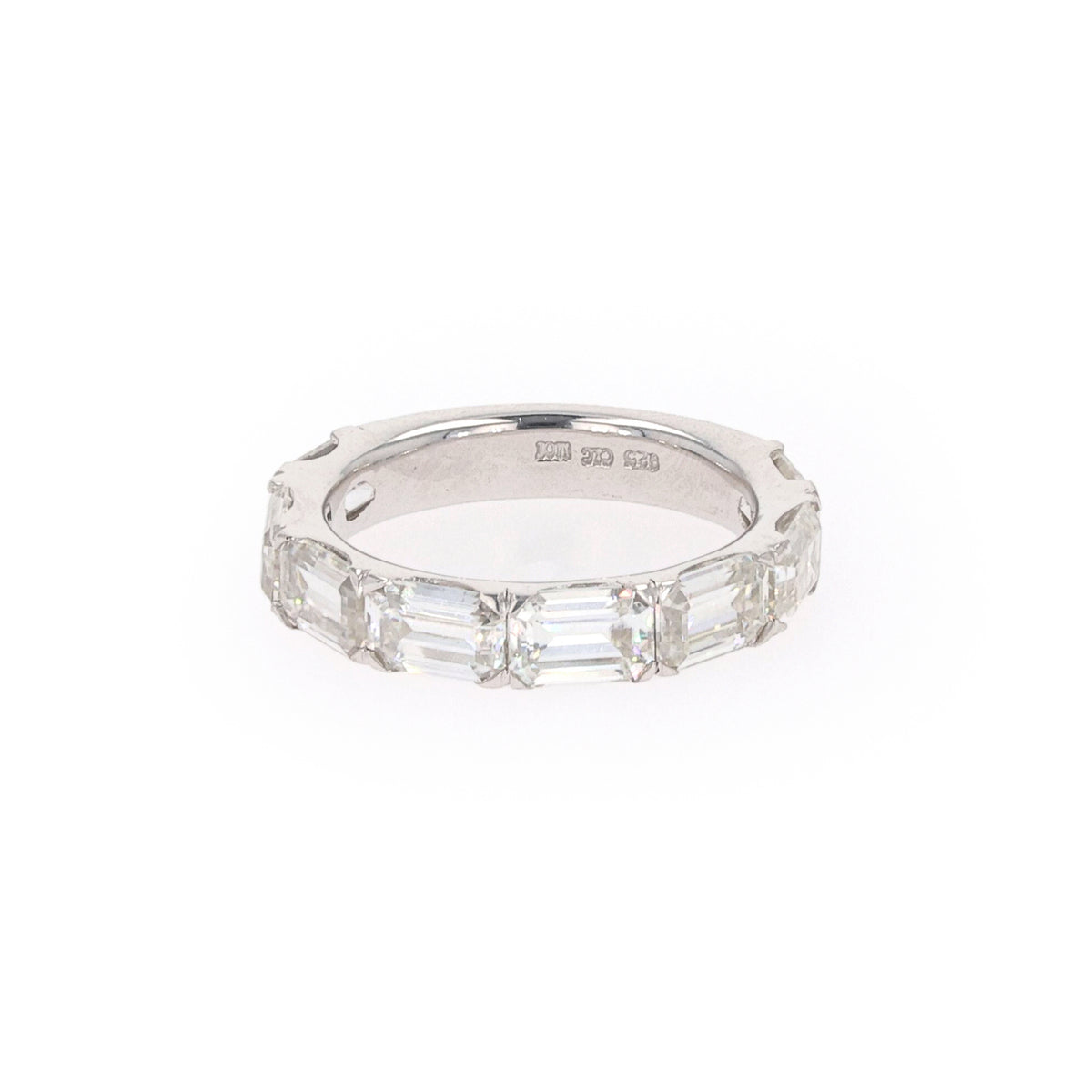 4.64 CTW DEW Emerald Moissanite Shared-Prong Band in Sterling Silver