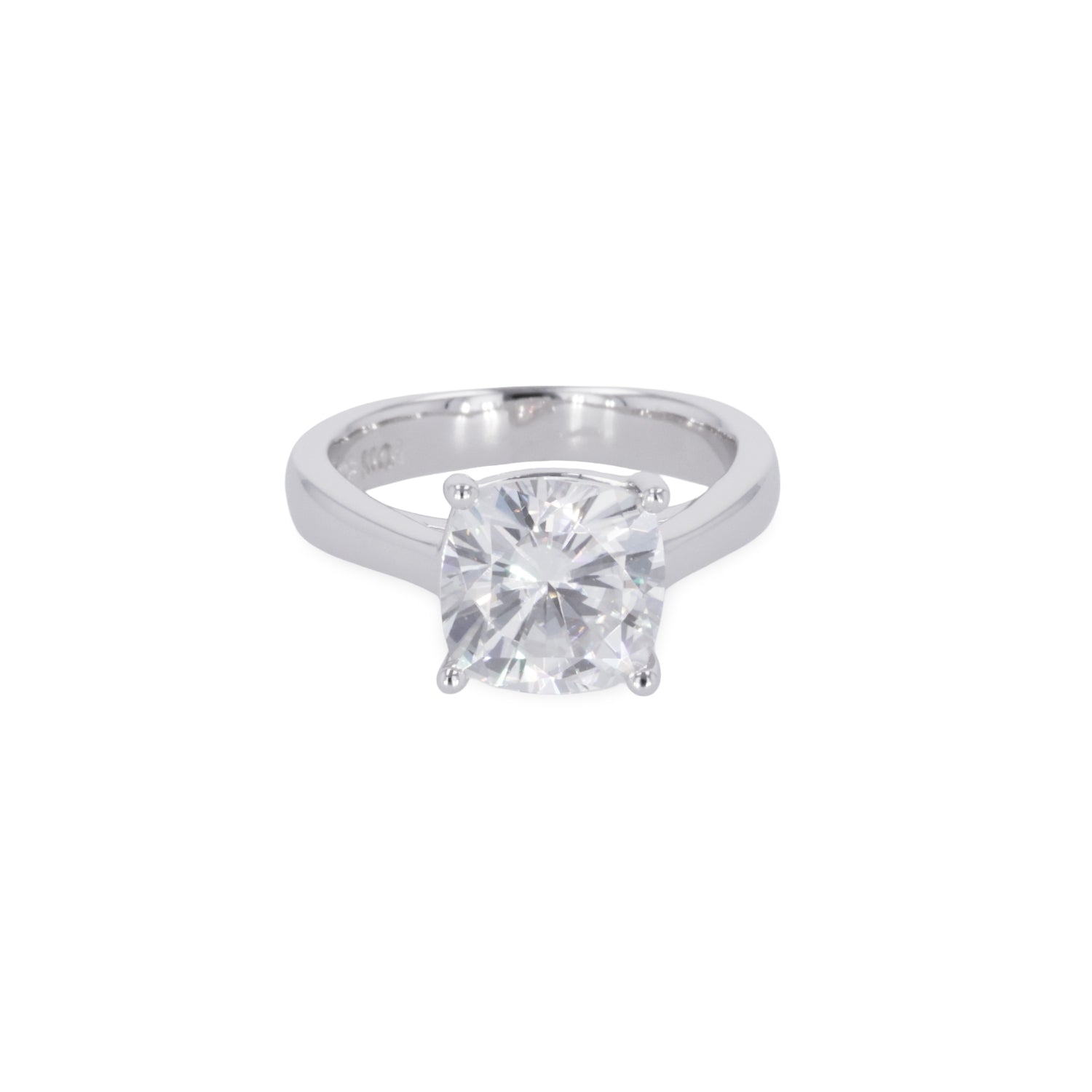 2.80 CTW DEW Cushion Moissanite Four Prong Solitaire Engagement Ring in Sterling Silver