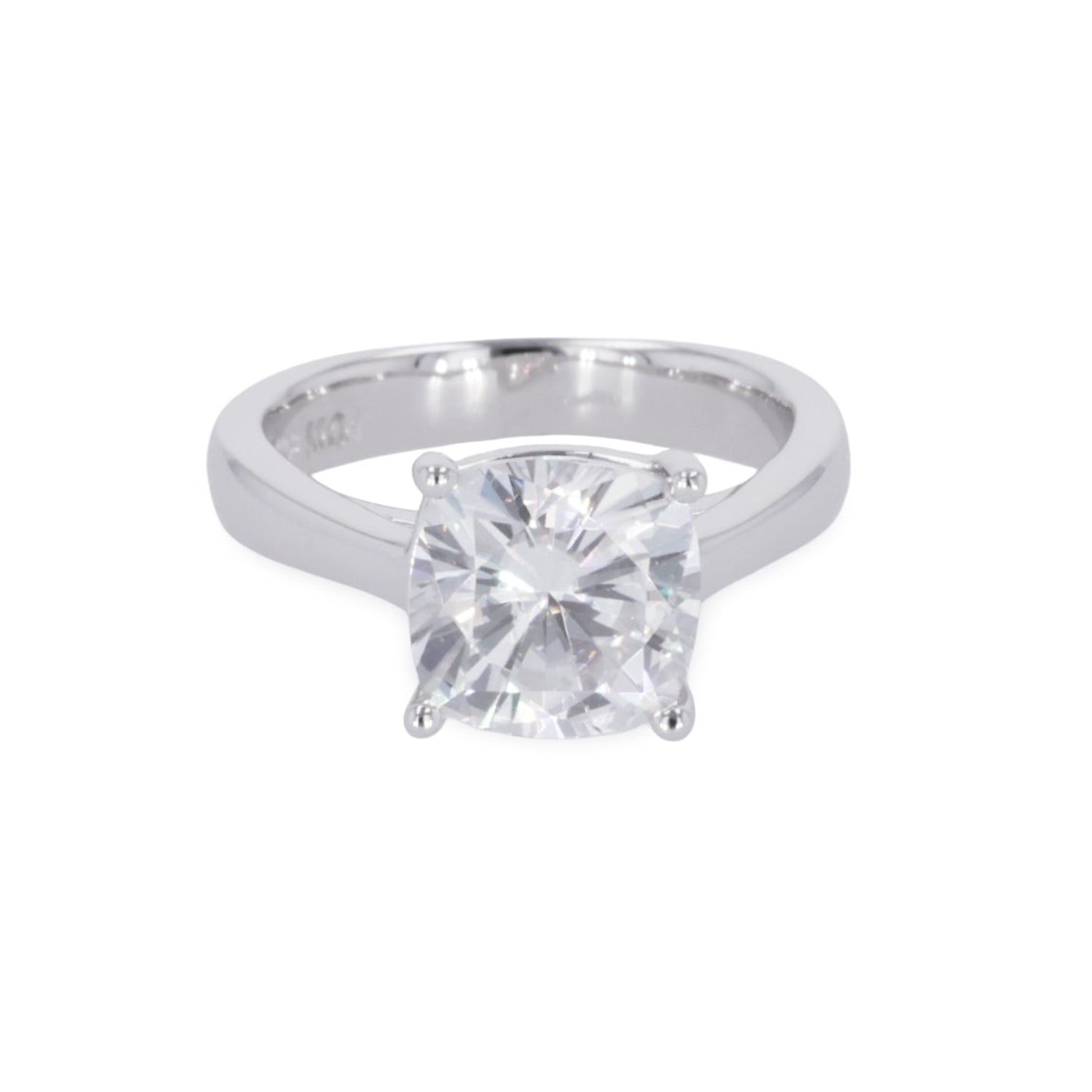 2.80 CTW DEW Cushion Moissanite Four-Prong Solitaire Engagement Ring in Sterling Silver