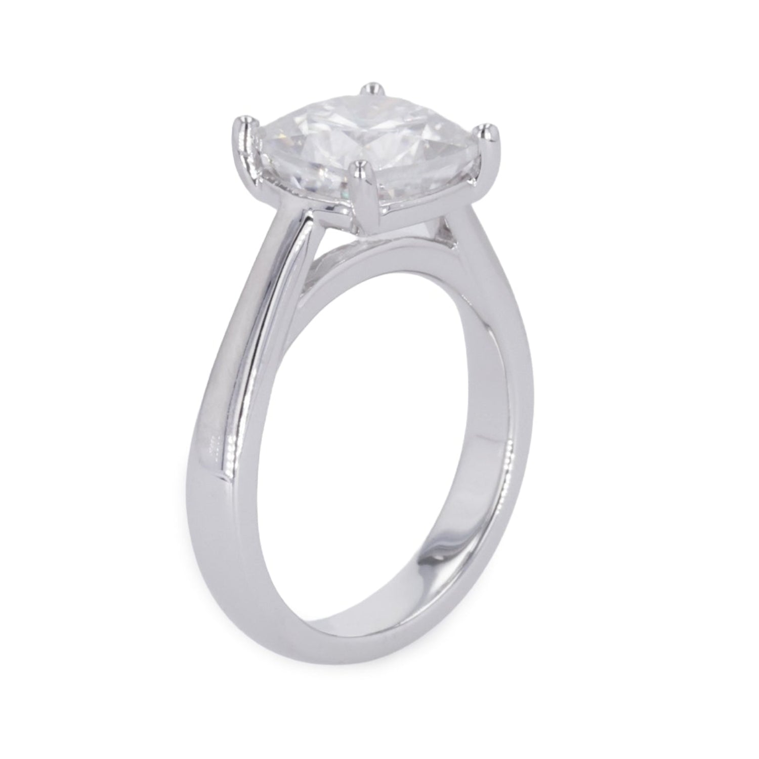 2.80 CTW DEW Cushion Moissanite Four-Prong Solitaire Engagement Ring in Sterling Silver
