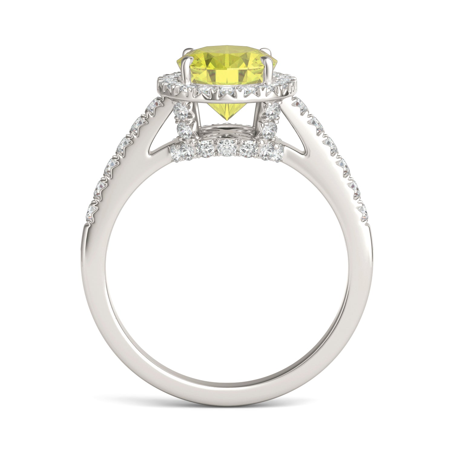 2.38 CTW DEW Oval Yellow Moissanite Halo Engagement Ring in 14K White Gold
