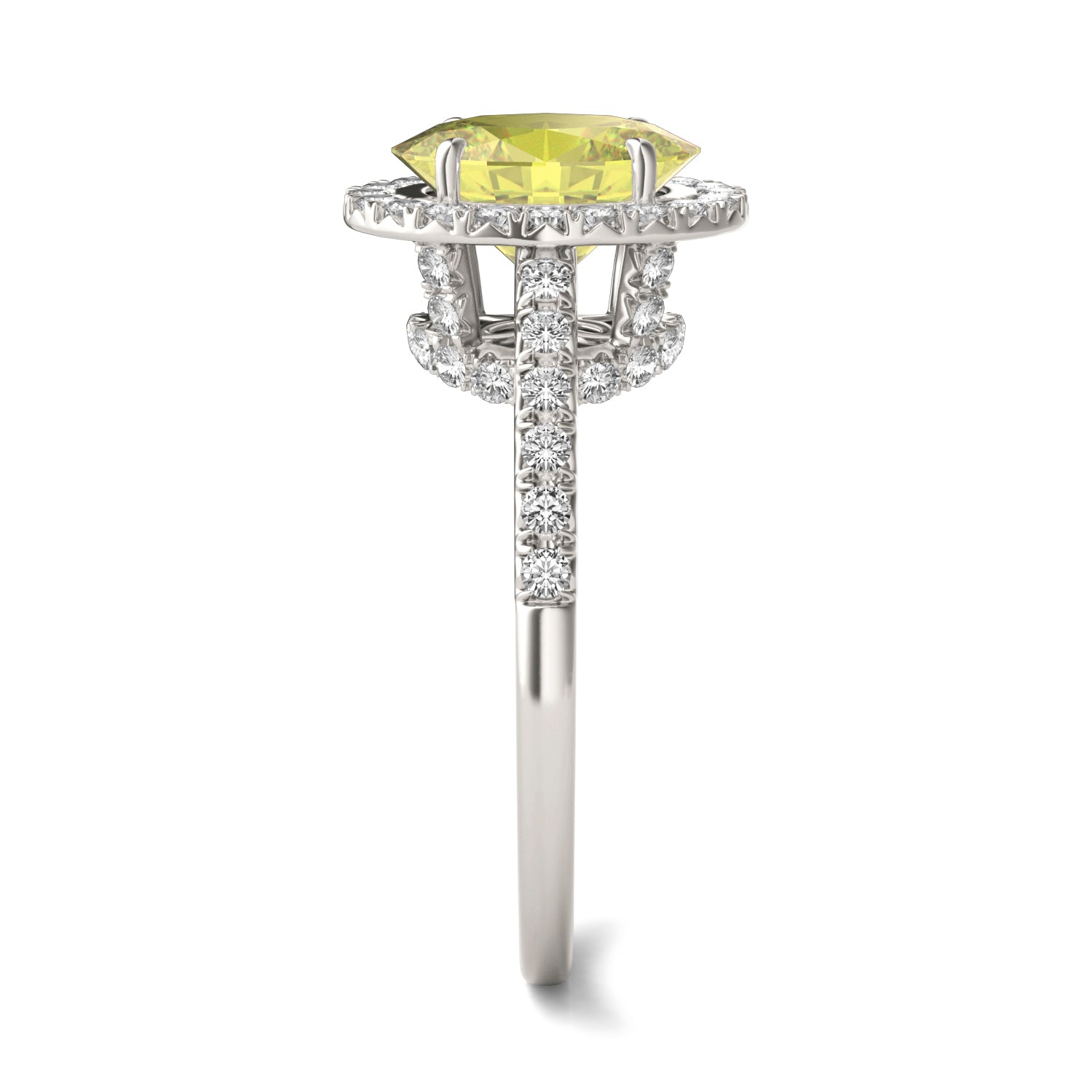 2.38 CTW DEW Oval Yellow Moissanite Halo Engagement Ring in 14K White Gold