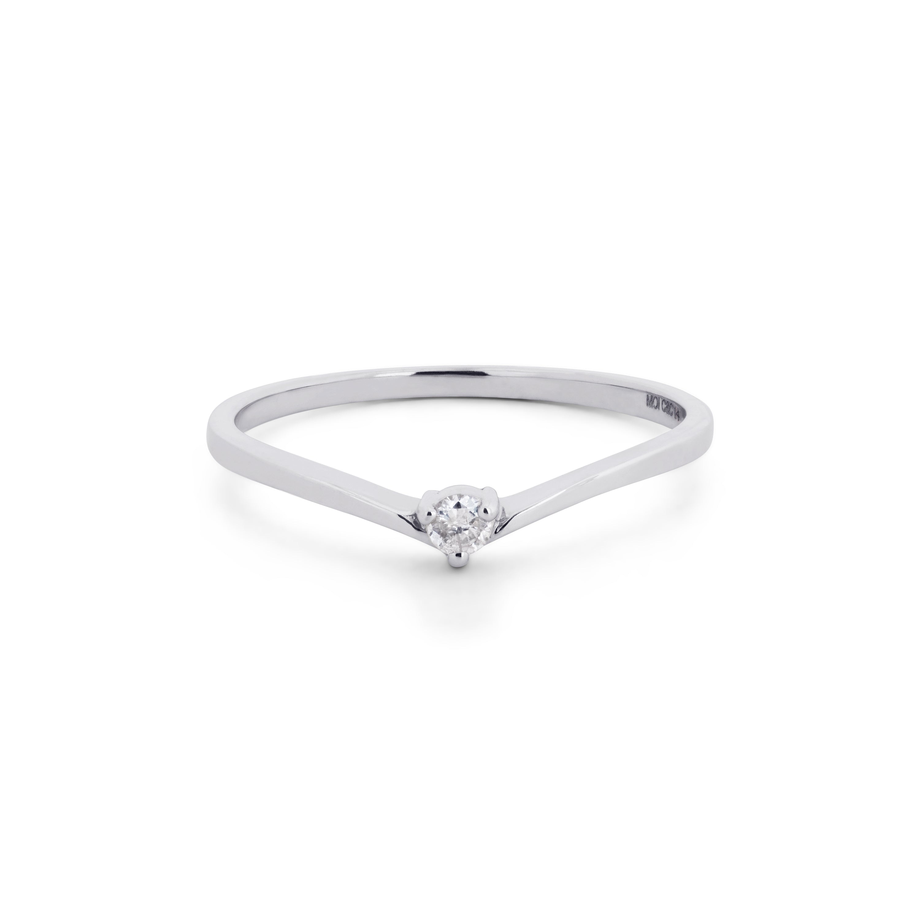 0.04 CTW DEW Petite Round Moissanite Curved Stackable Band in 14K White Gold