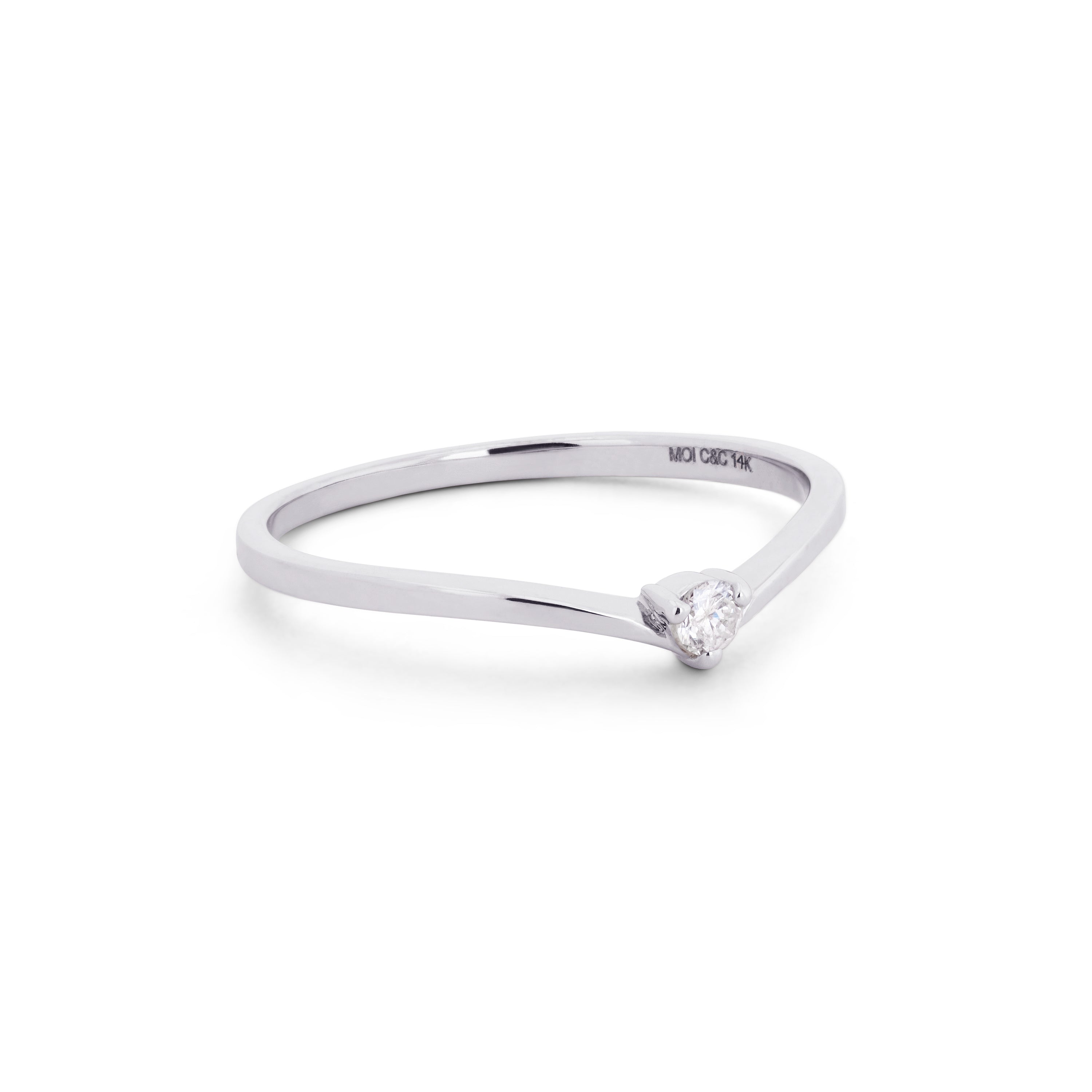 0.04 CTW DEW Petite Round Moissanite Curved Stackable Band in 14K White Gold