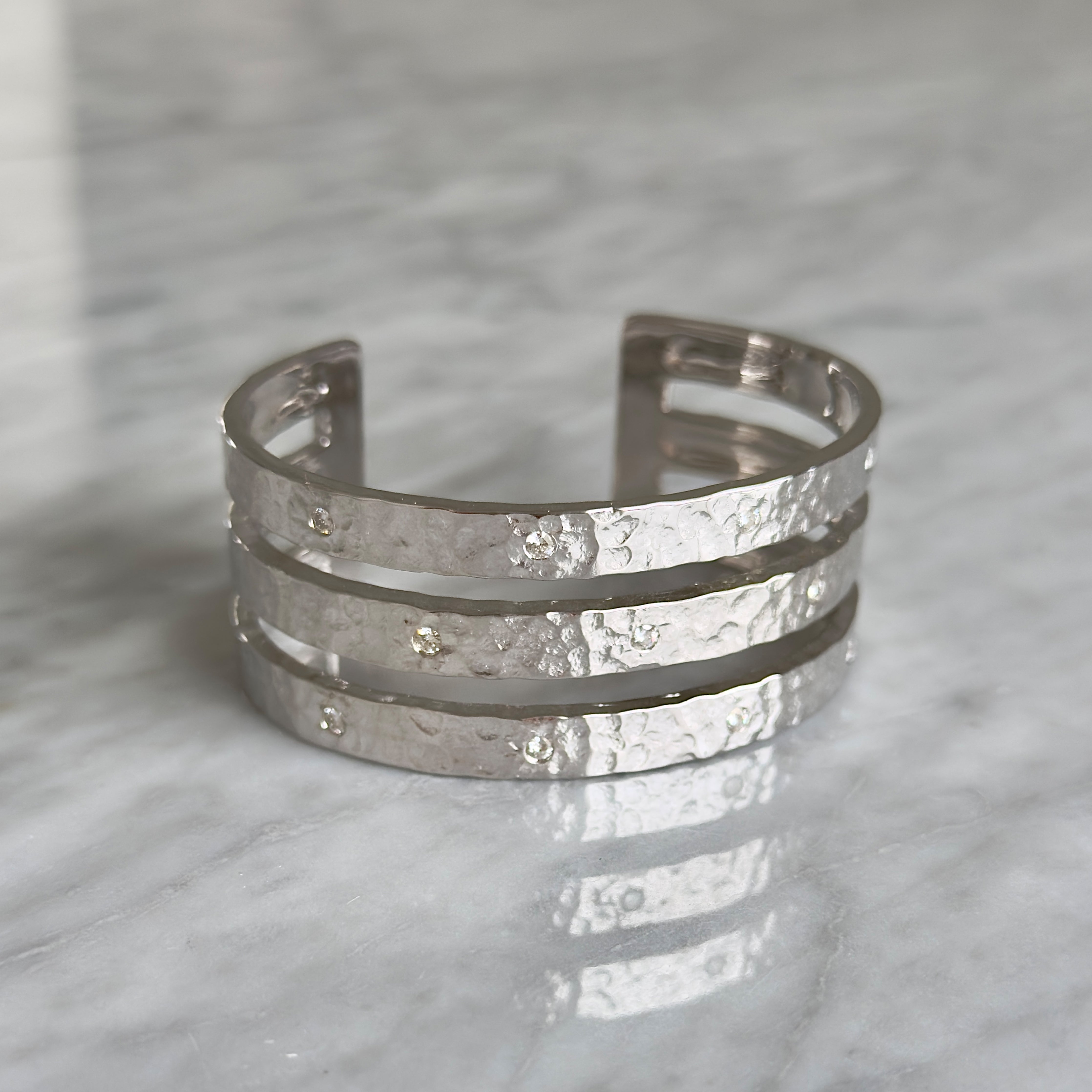 0.66 CTW DEW Moissanite Triple-Row Cuff Bracelet in Sterling Silver