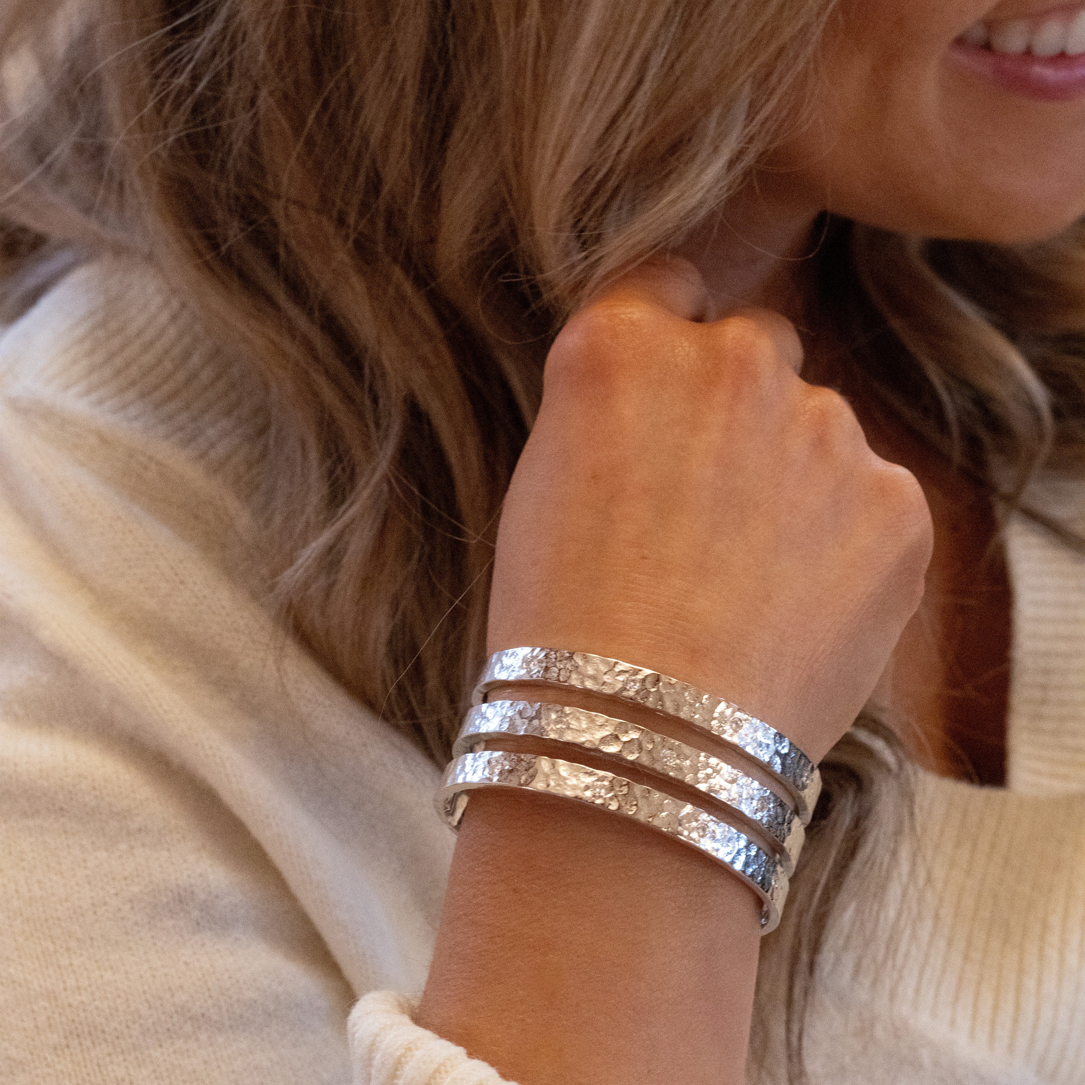 0.66 CTW DEW Moissanite Triple-Row Cuff Bracelet in Sterling Silver