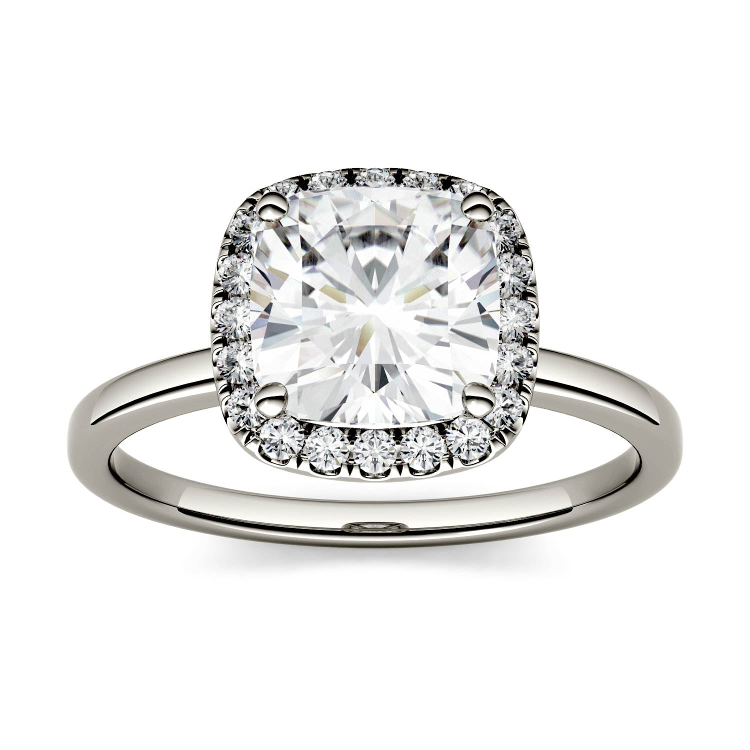 1.43 CTW DEW Cushion Moissanite Engagement Ring in 14K White Gold