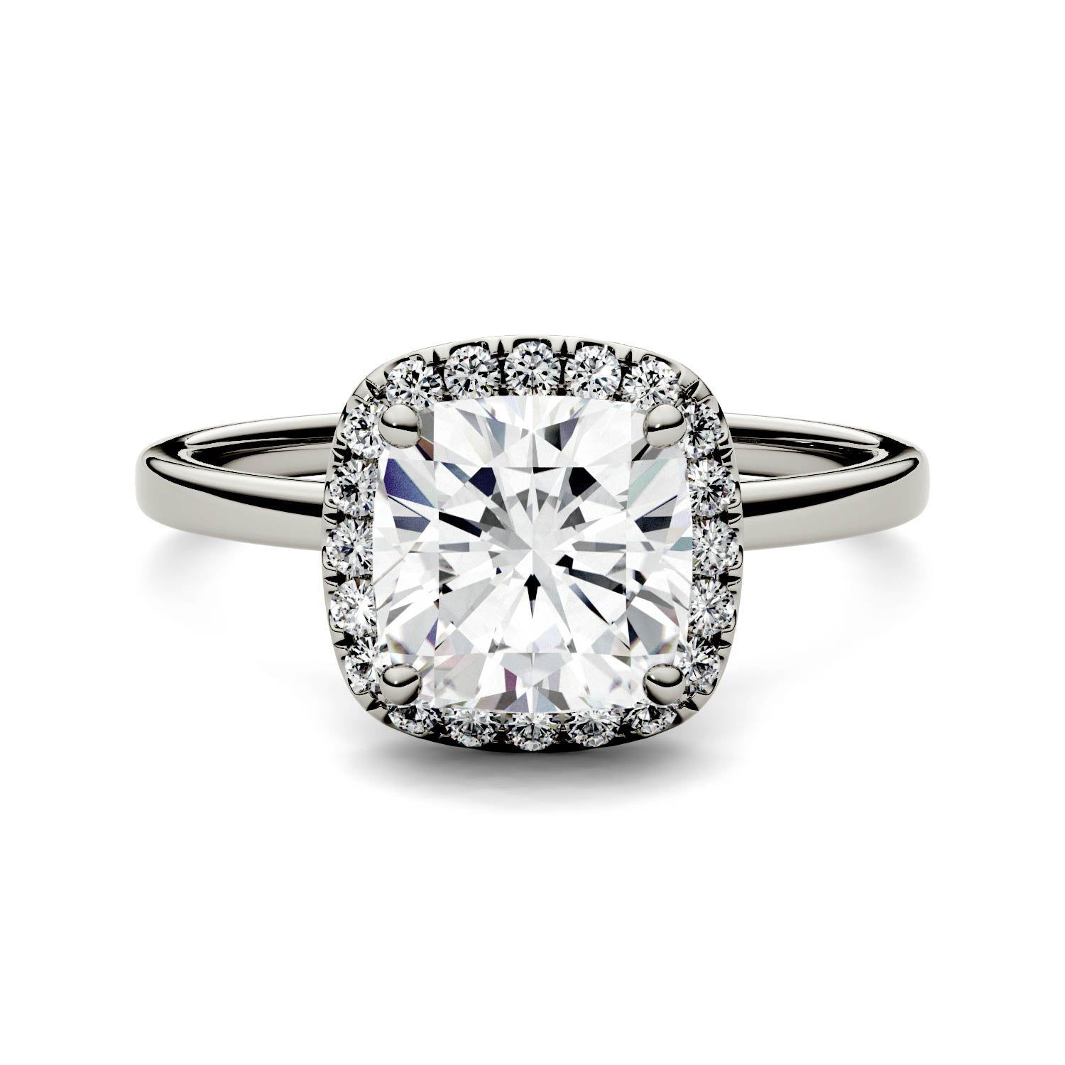 1.43 CTW DEW Cushion Moissanite Engagement Ring in 14K White Gold