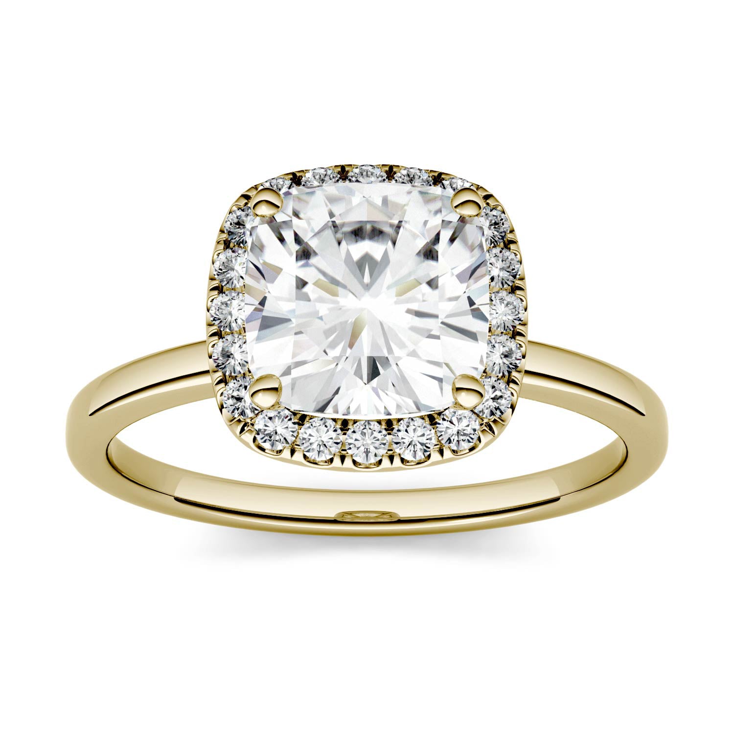 1.43 CTW DEW Cushion Moissanite Engagement Ring in 14K Yellow Gold