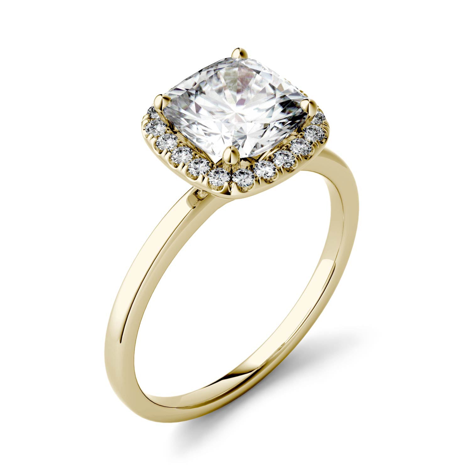 1.43 CTW DEW Cushion Moissanite Engagement Ring in 14K Yellow Gold