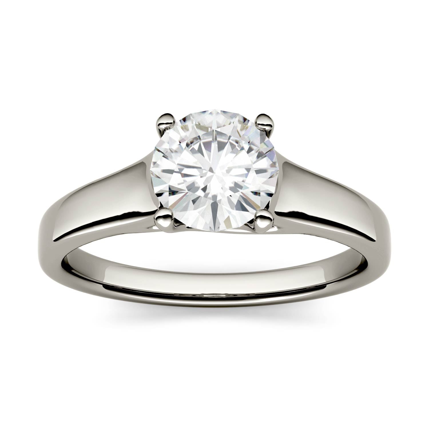 1.00 CTW DEW Round Moissanite Trellis Solitaire Engagement Ring in 14K White Gold