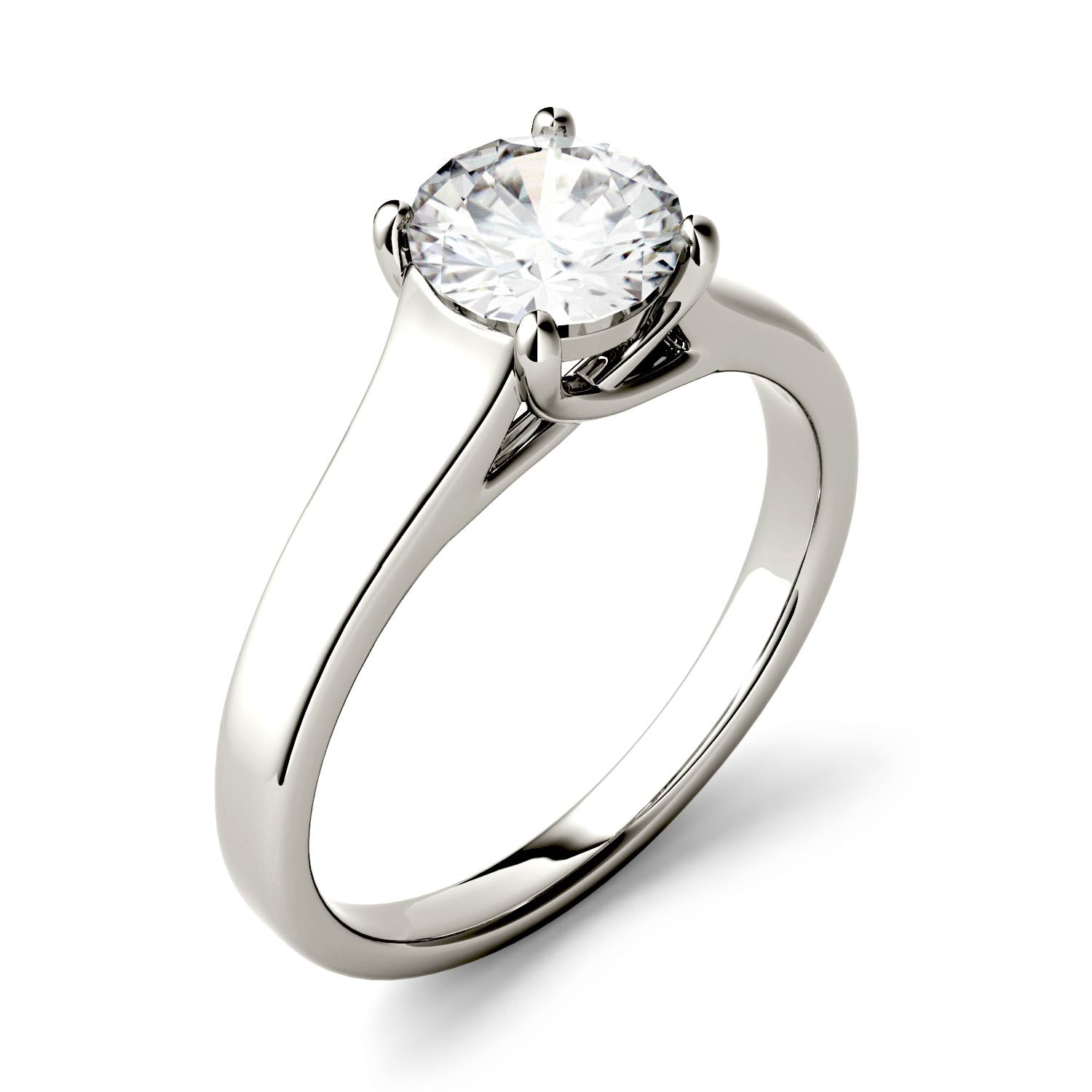 1.00 CTW DEW Round Moissanite Trellis Solitaire Engagement Ring in 14K White Gold