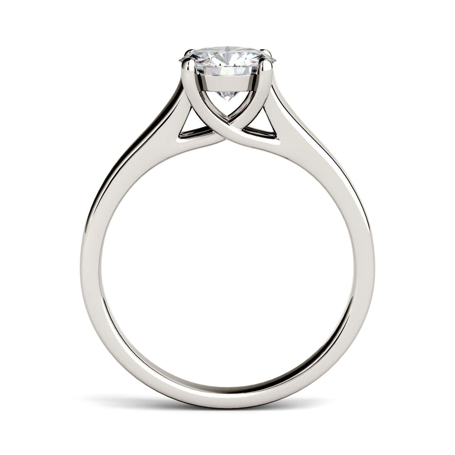 1.00 CTW DEW Round Moissanite Trellis Solitaire Engagement Ring in 14K White Gold
