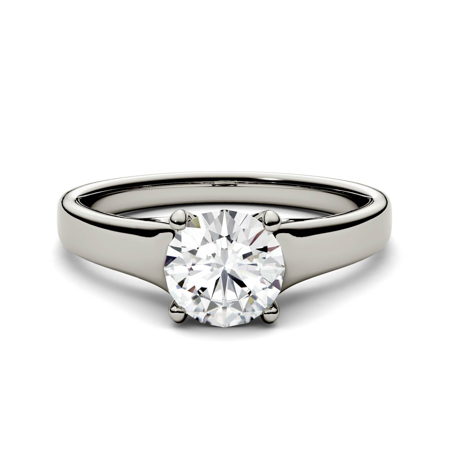 1.00 CTW DEW Round Moissanite Trellis Solitaire Engagement Ring in 14K White Gold