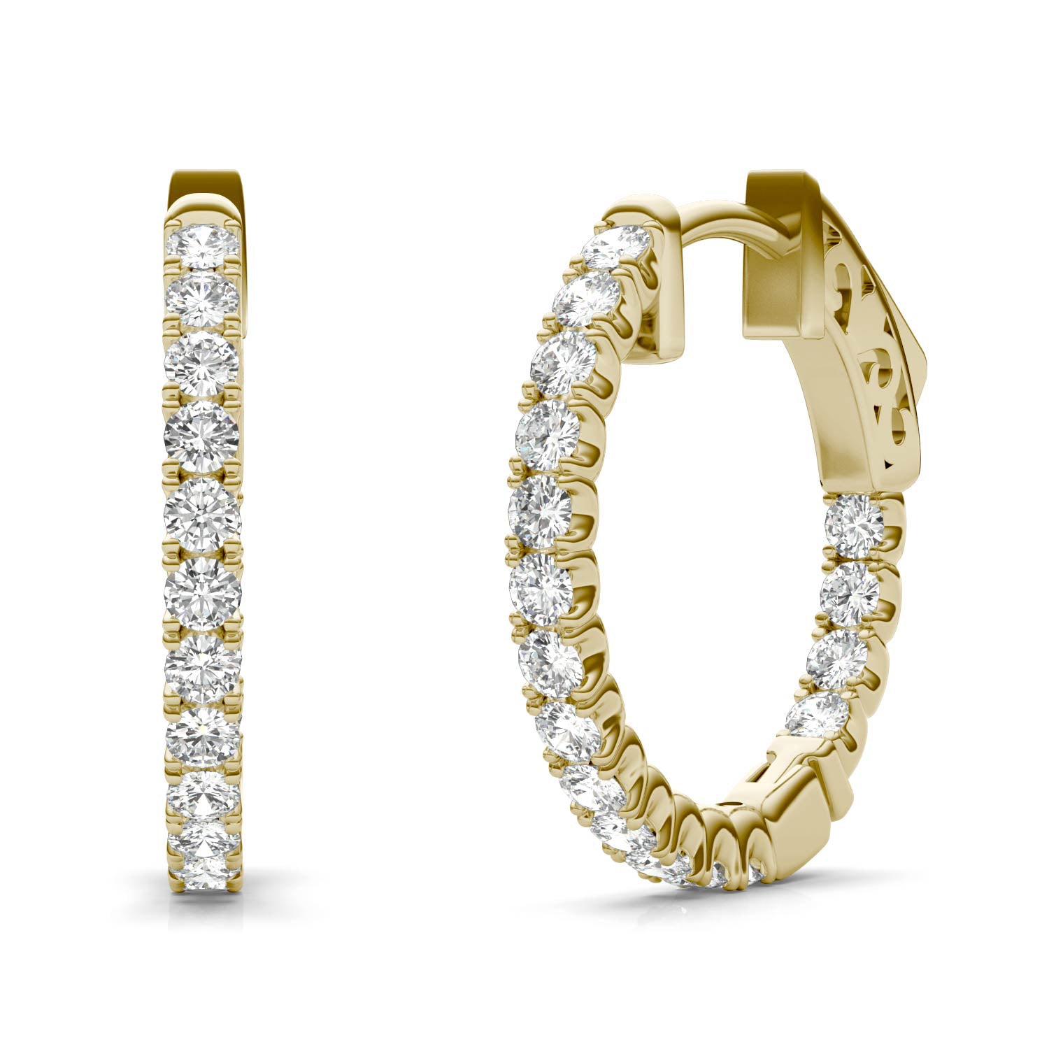 0.68 CTW DEW Round Moissanite Hoop Earrings in 14K Yellow Gold