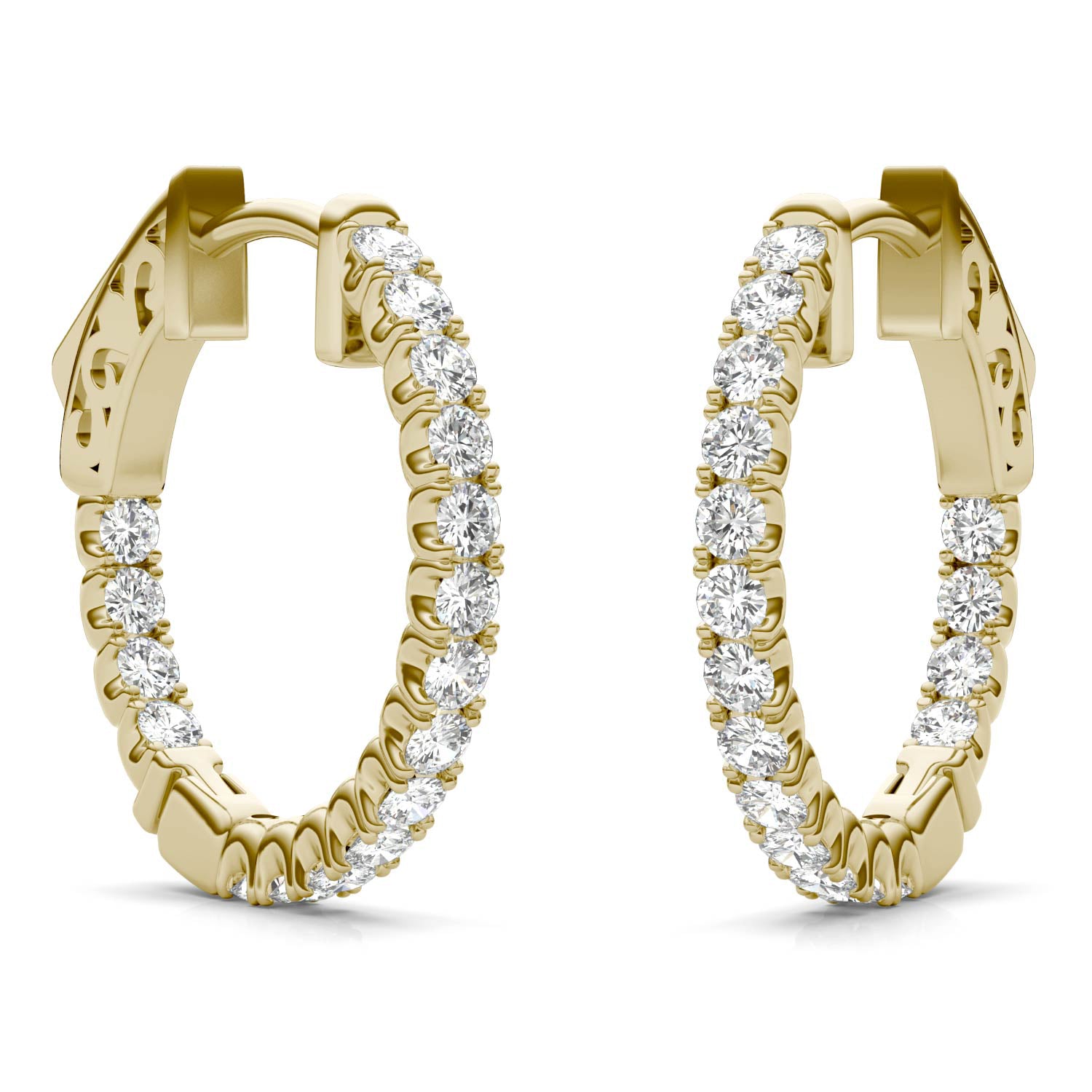 0.68 CTW DEW Round Moissanite Hoop Earrings in 14K Yellow Gold