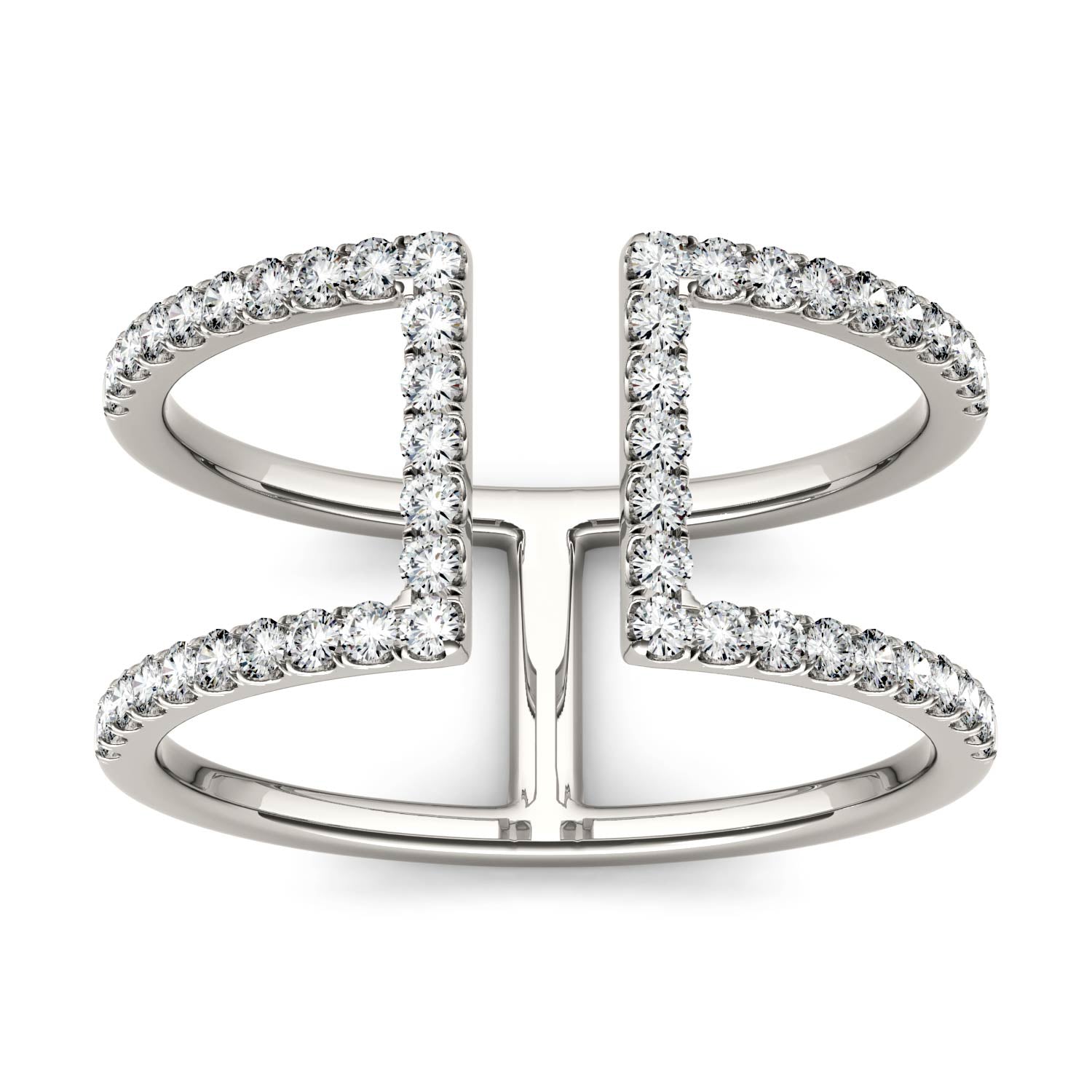0.50 CTW DEW Round Moissanite Geometric Ring in 14K White Gold