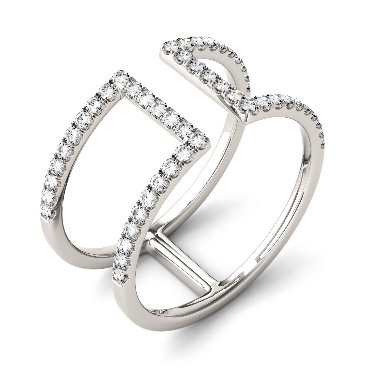 0.50 CTW DEW Round Moissanite Geometric Ring in 14K White Gold
