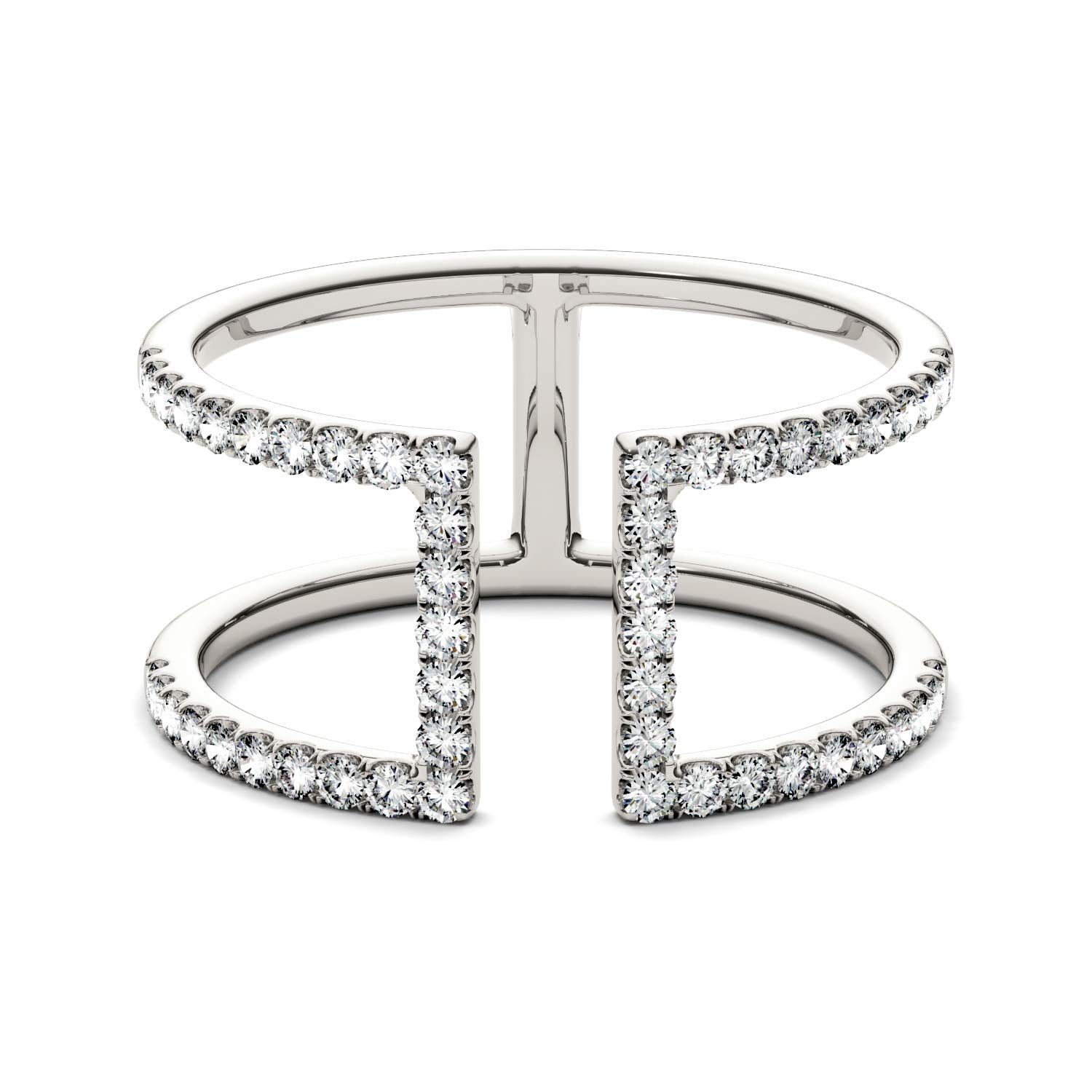 0.50 CTW DEW Round Moissanite Geometric Ring in 14K White Gold