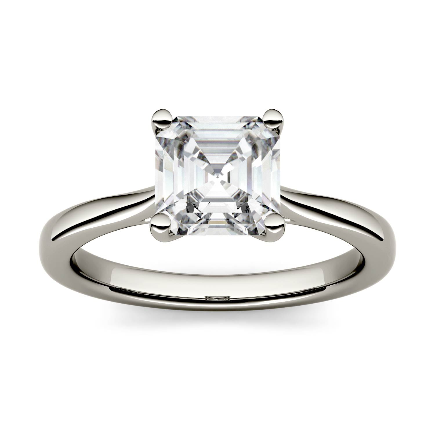 1.30 CTW DEW Asscher Moissanite Engagement Ring in 14K White Gold