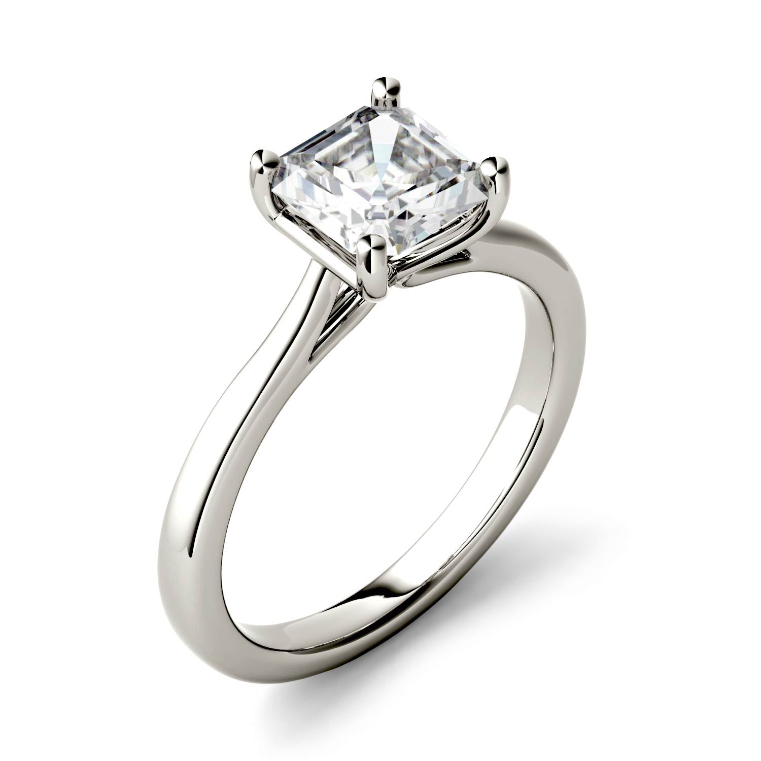 1.30 CTW DEW Asscher Moissanite Engagement Ring in 14K White Gold