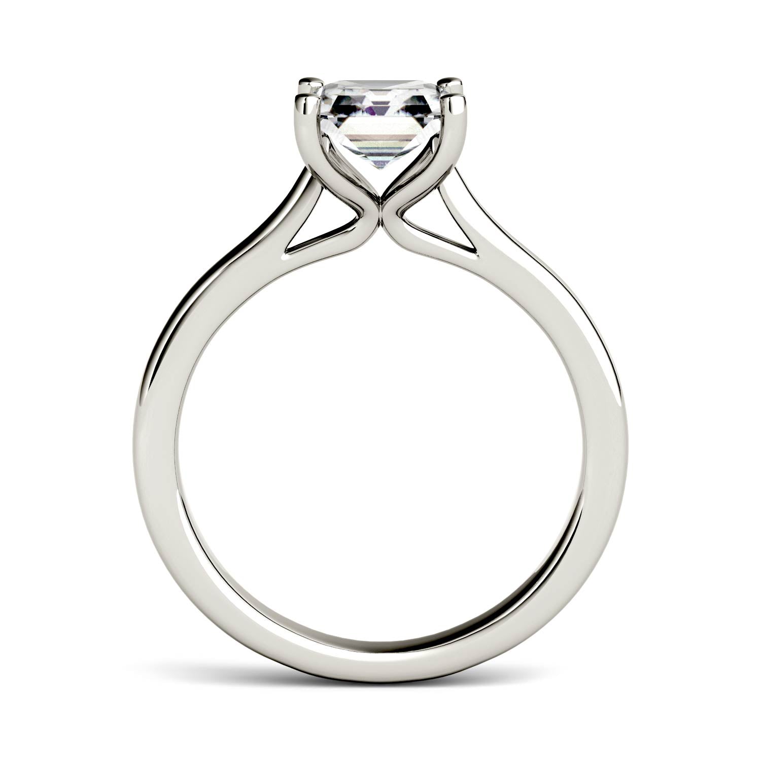 1.30 CTW DEW Asscher Moissanite Engagement Ring in 14K White Gold