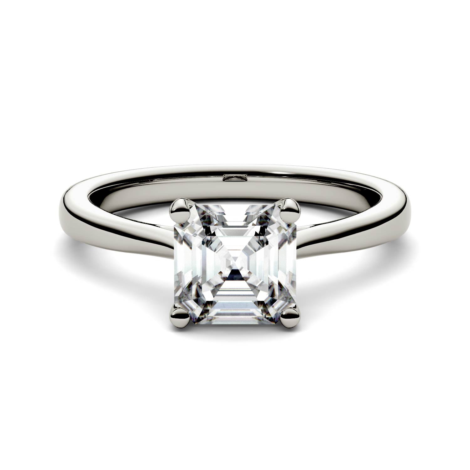 1.30 CTW DEW Asscher Moissanite Engagement Ring in 14K White Gold
