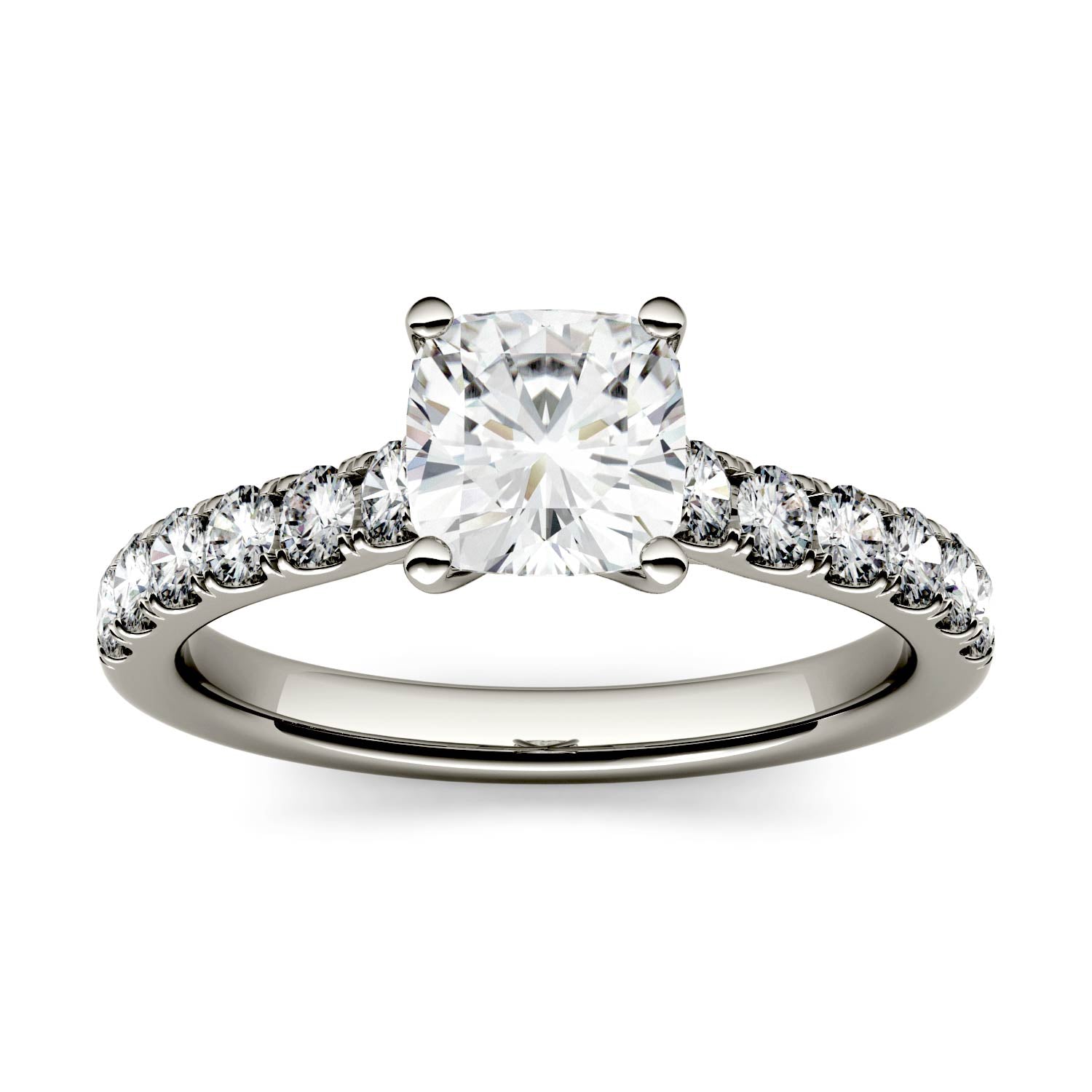1.46 CTW DEW Cushion Moissanite Engagement Ring in 14K White Gold