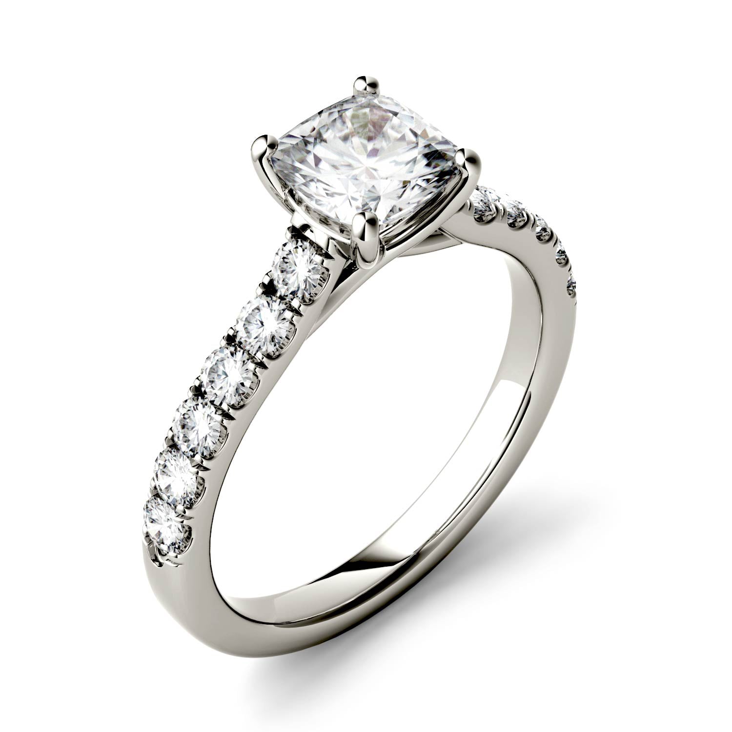 1.46 CTW DEW Cushion Moissanite Engagement Ring in 14K White Gold