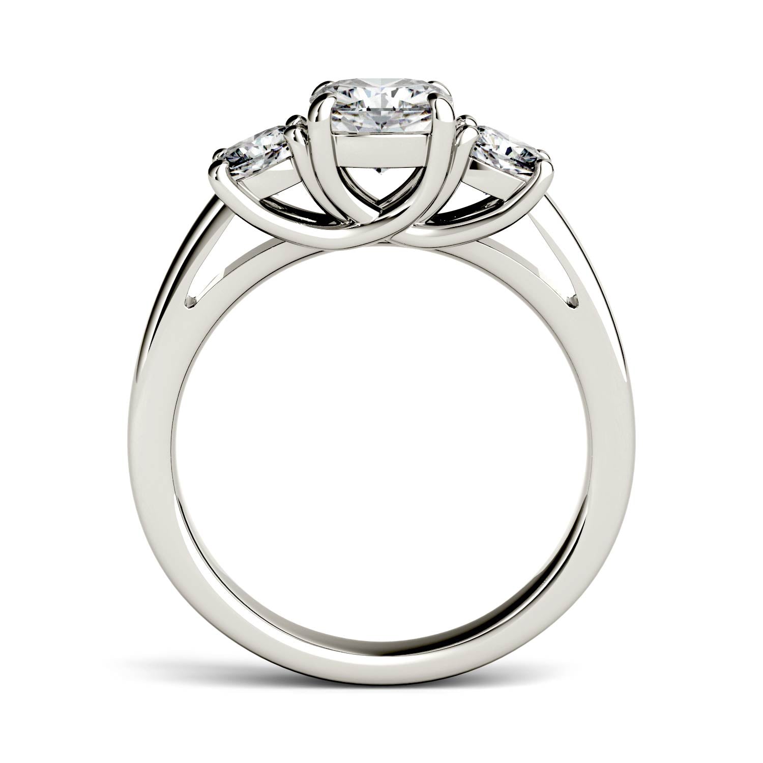 1.76 CTW DEW Cushion Moissanite Three-Stone Ring in 14K White Gold