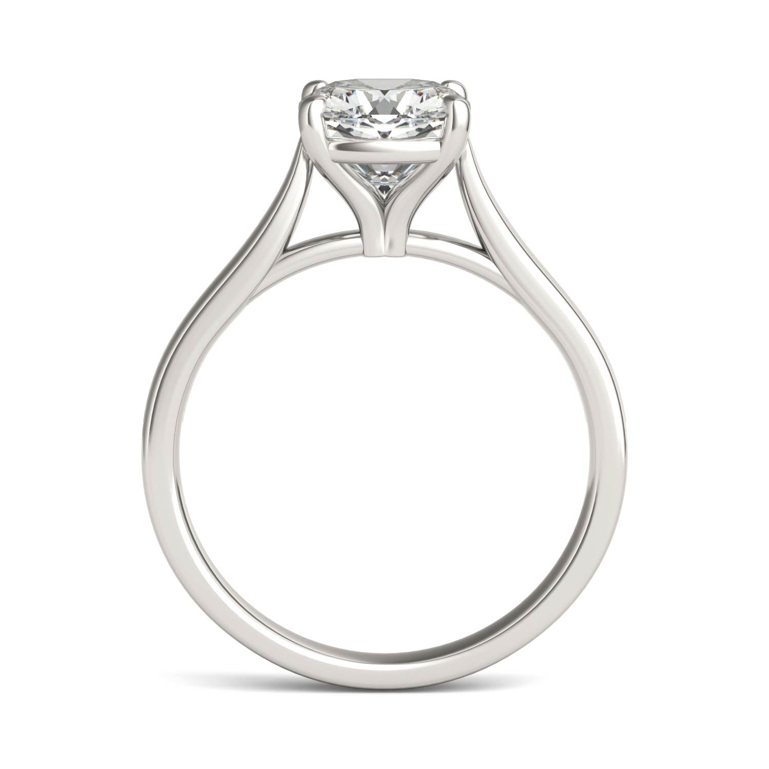 2.00 CTW DEW Cushion Moissanite Cathedral Solitaire Engagement Ring in 14K White Gold