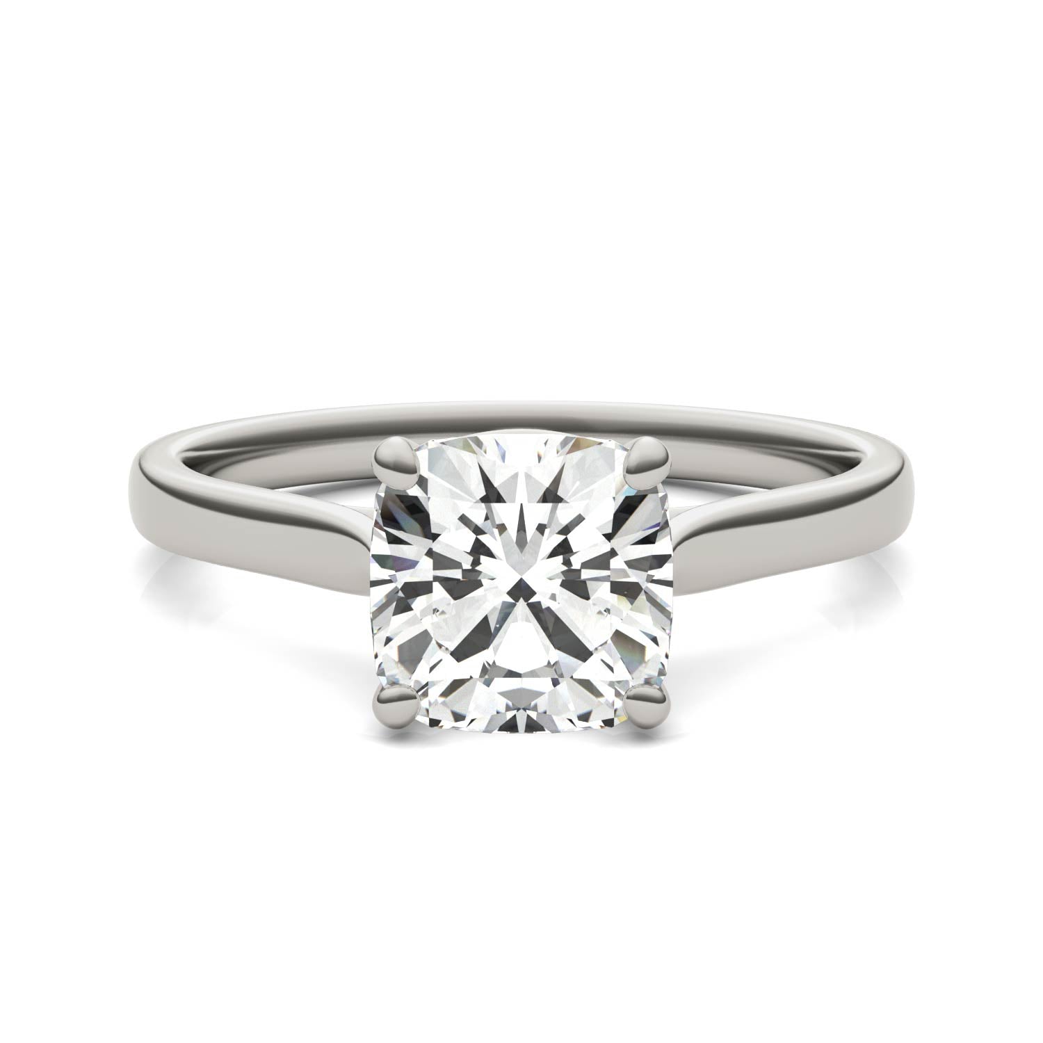 2.00 CTW DEW Cushion Moissanite Cathedral Solitaire Engagement Ring in 14K White Gold