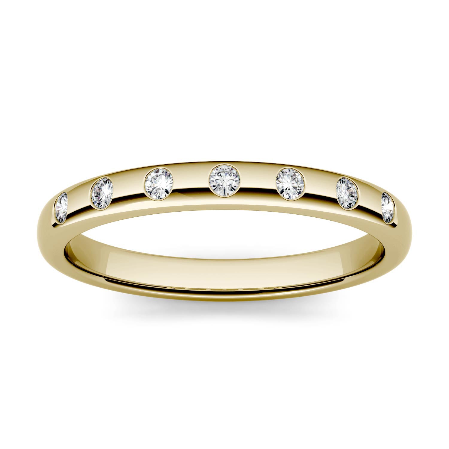 0.11 CTW DEW Round Moissanite Stackable Ring in 14K Yellow Gold