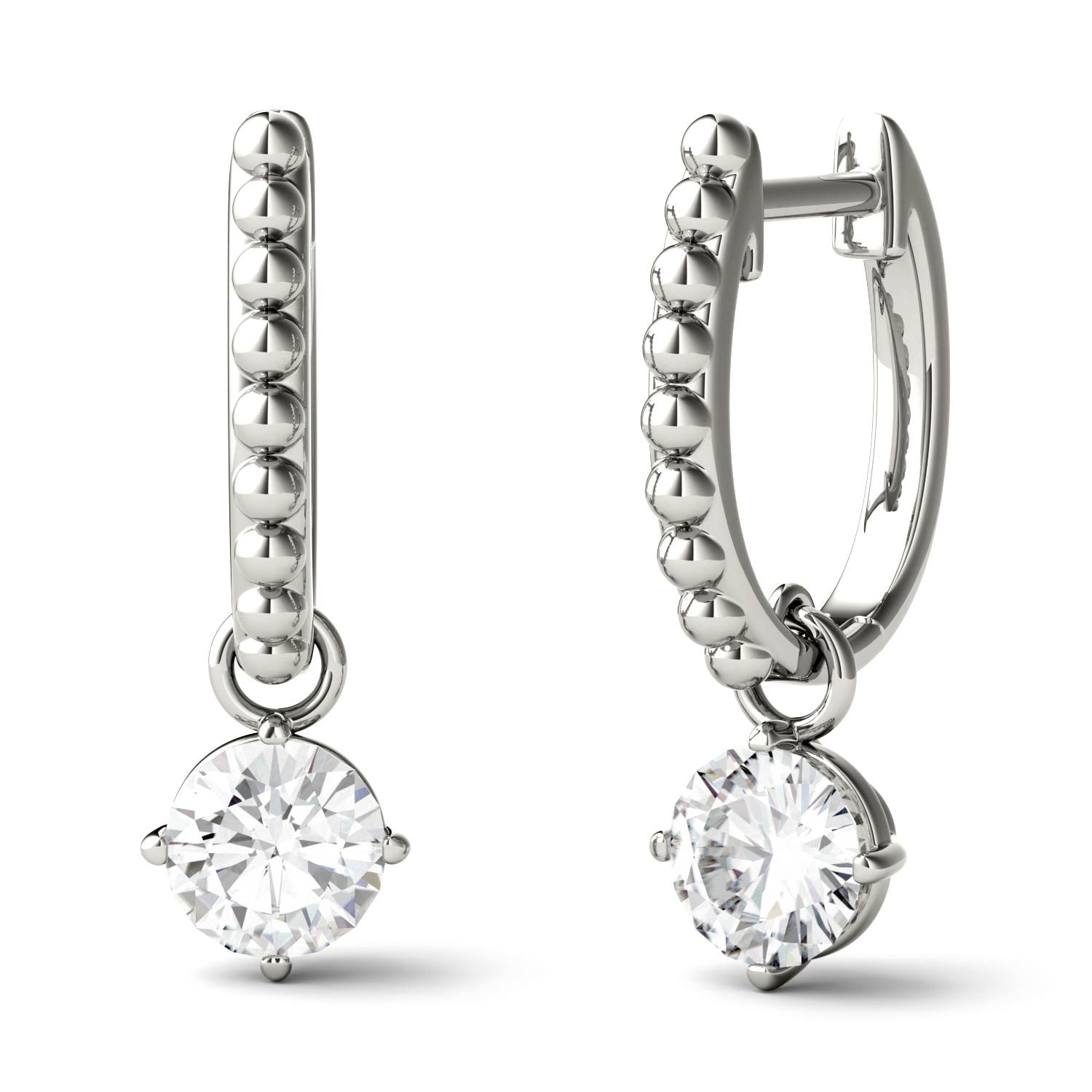 1.00 CTW DEW Round Moissanite Hoop Drop Earrings in 14K White Gold