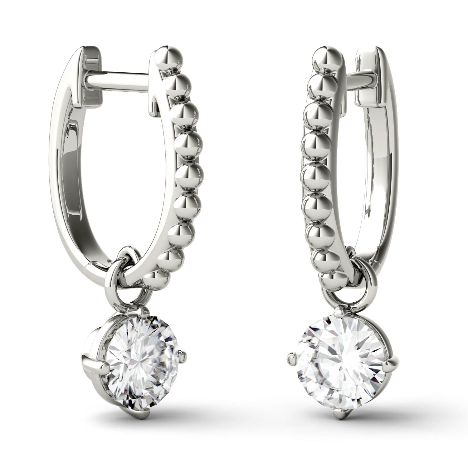 1.00 CTW DEW Round Moissanite Hoop Drop Earrings in 14K White Gold
