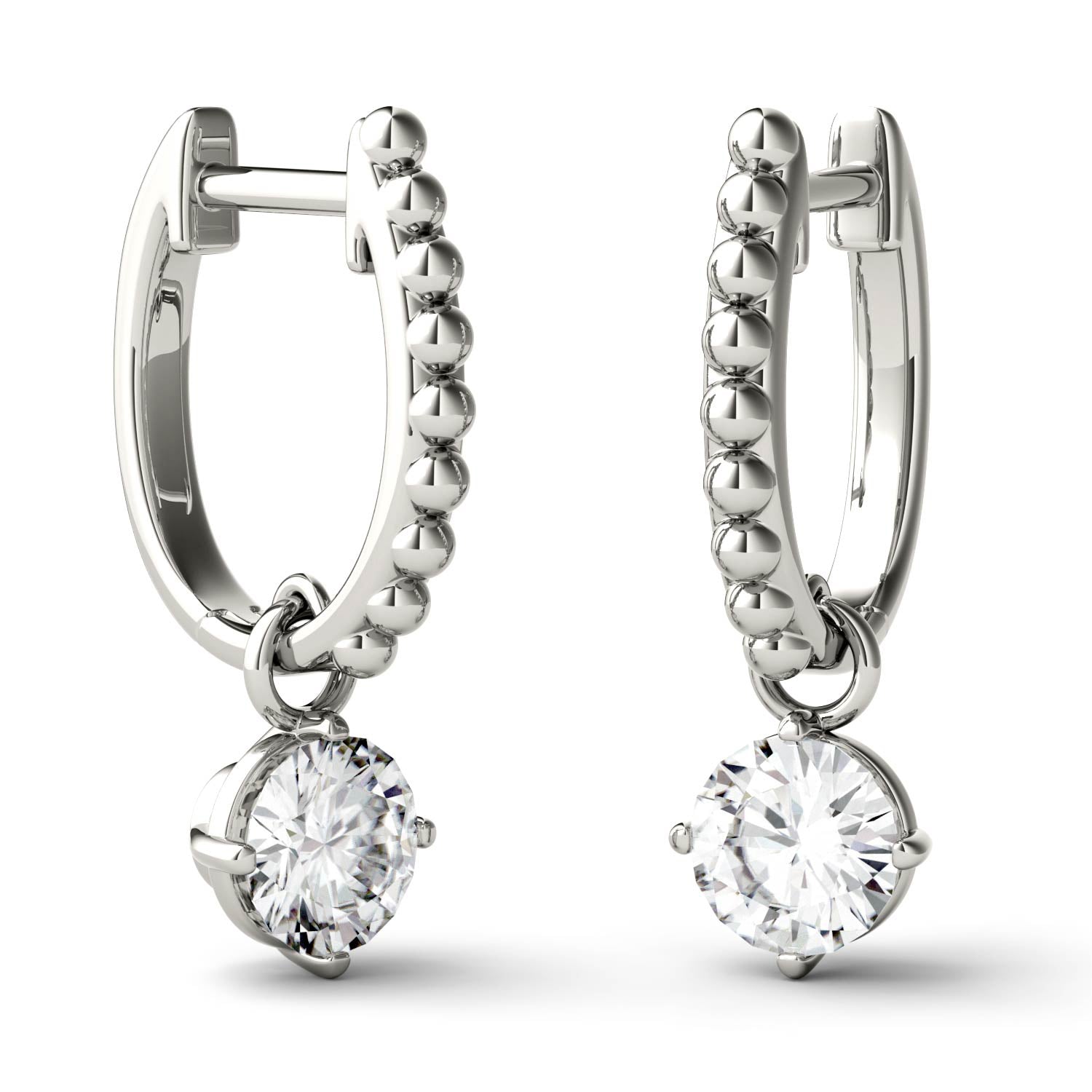 1.00 CTW DEW Round Moissanite Drop Earrings in 14K White Gold