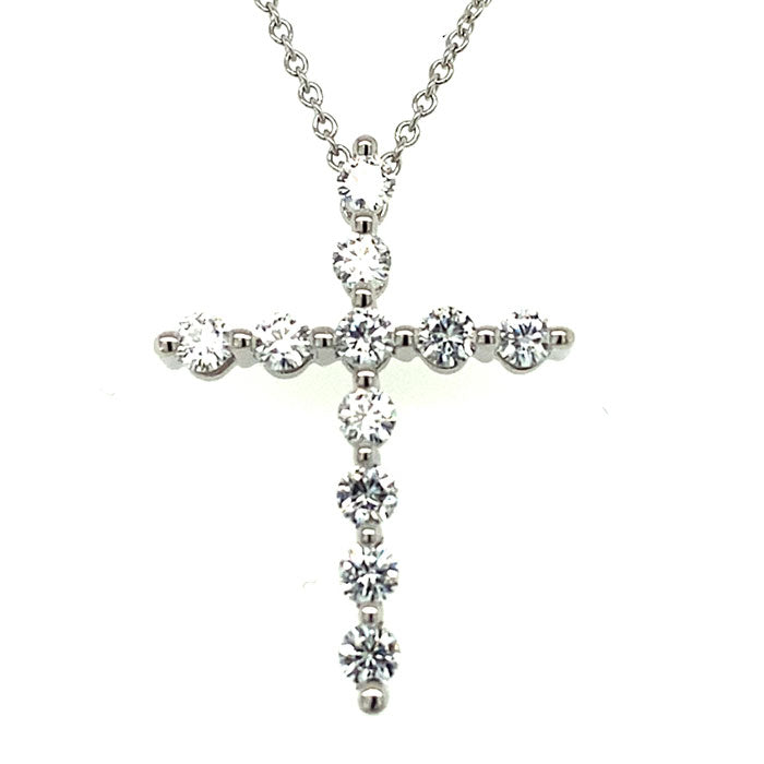 0.66 CTW DEW Round Near-Colorless Moissanite Cross Pendant in 14K White Gold