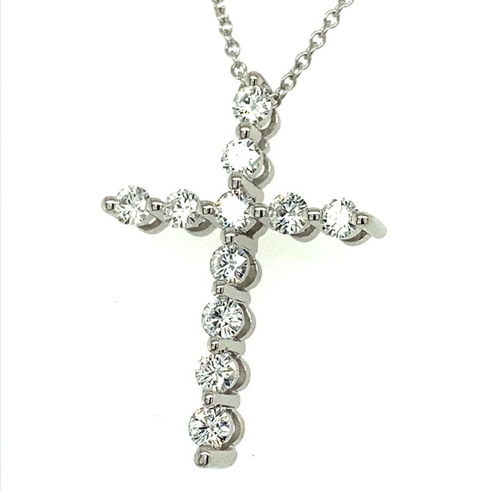 0.66 CTW DEW Round Near-Colorless Moissanite Cross Pendant in 14K White Gold