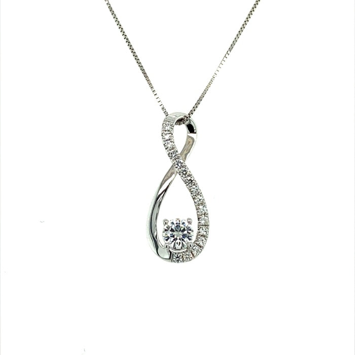 0.49 CTW DEW Round Near-Colorless Moissanite Teardrop Pendant in 14K White Gold