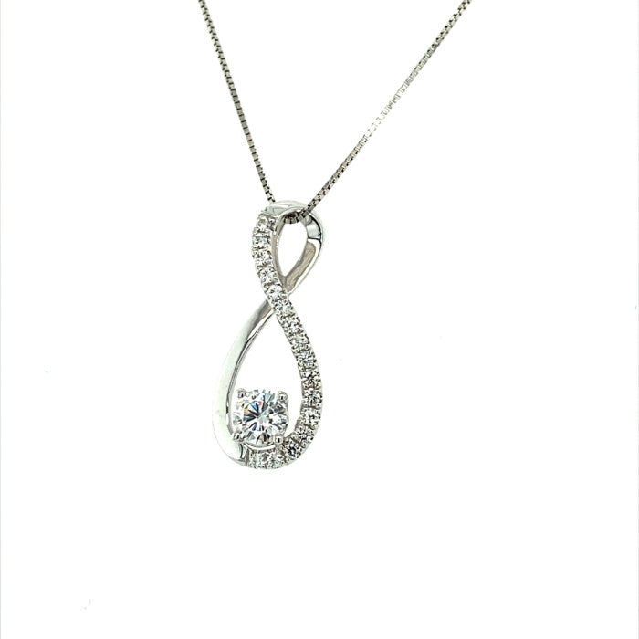 0.49 CTW DEW Round Near-Colorless Moissanite Teardrop Pendant in 14K White Gold