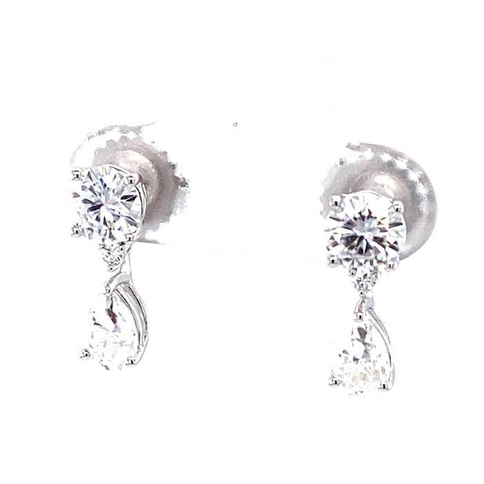 1.90 CTW DEW Pear Near-Colorless Moissanite Halo Drop Earrings in 14K White Gold