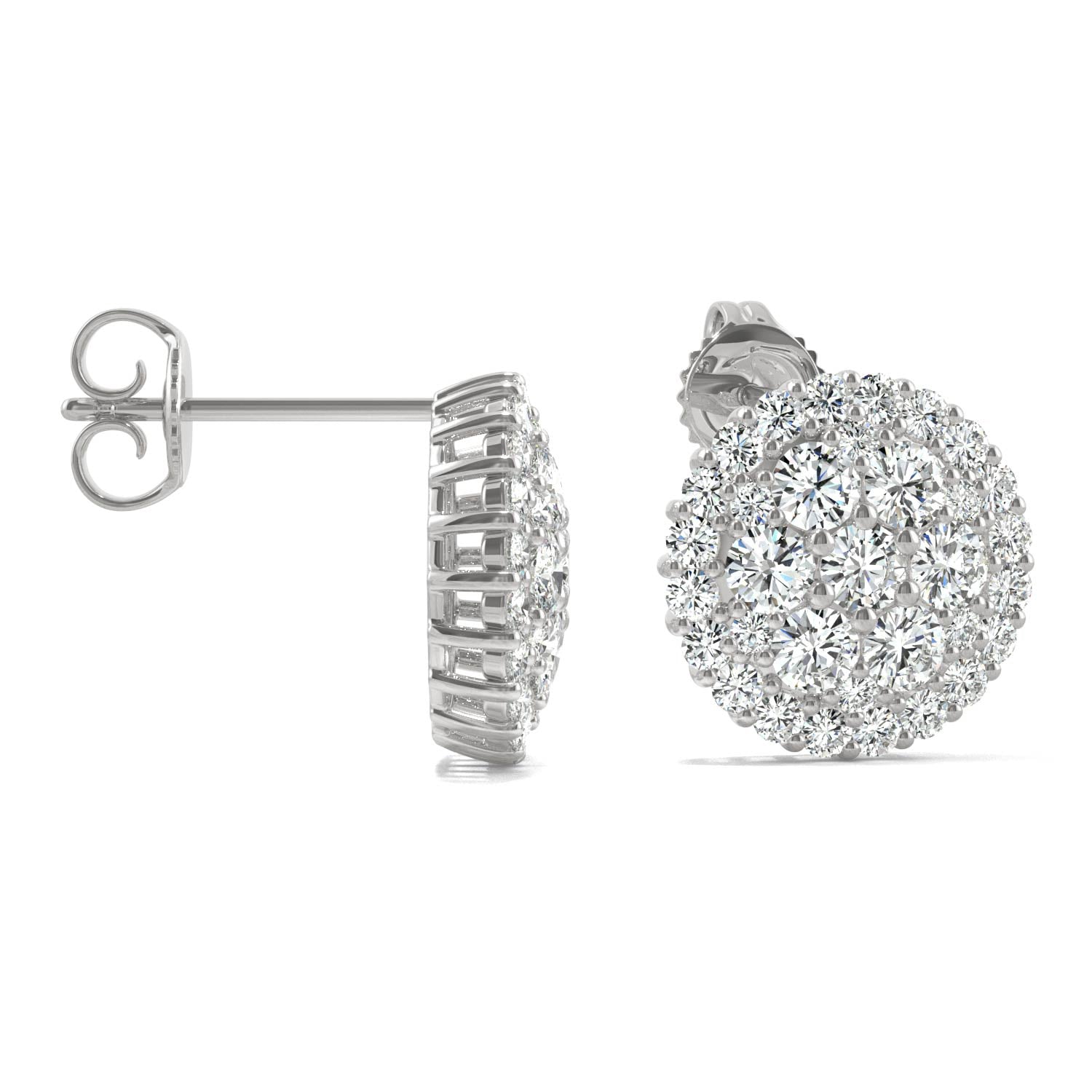 1.04 CTW DEW Round Moissanite Pave Stud Earrings in 14K White Gold