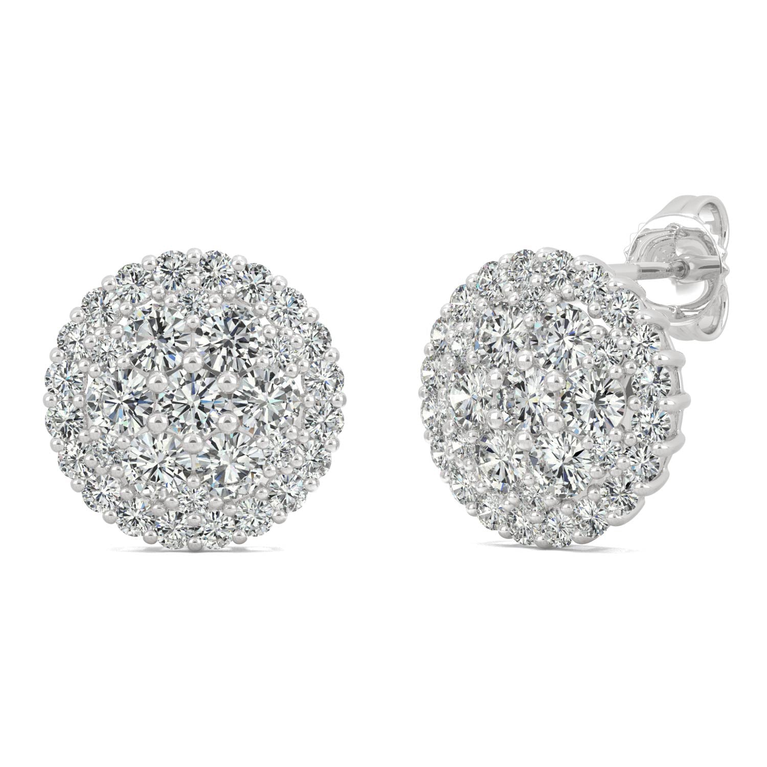 1.04 CTW DEW Round Moissanite Pave Stud Earrings in 14K White Gold
