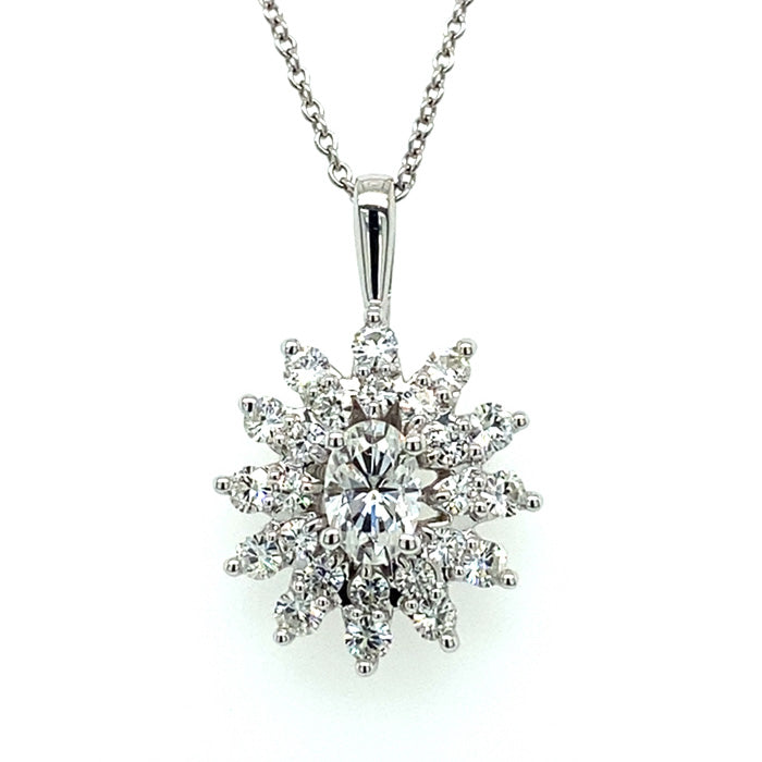 0.98 CTW DEW Oval Near-Colorless Moissanite Cluster Pendant in 14K White Gold